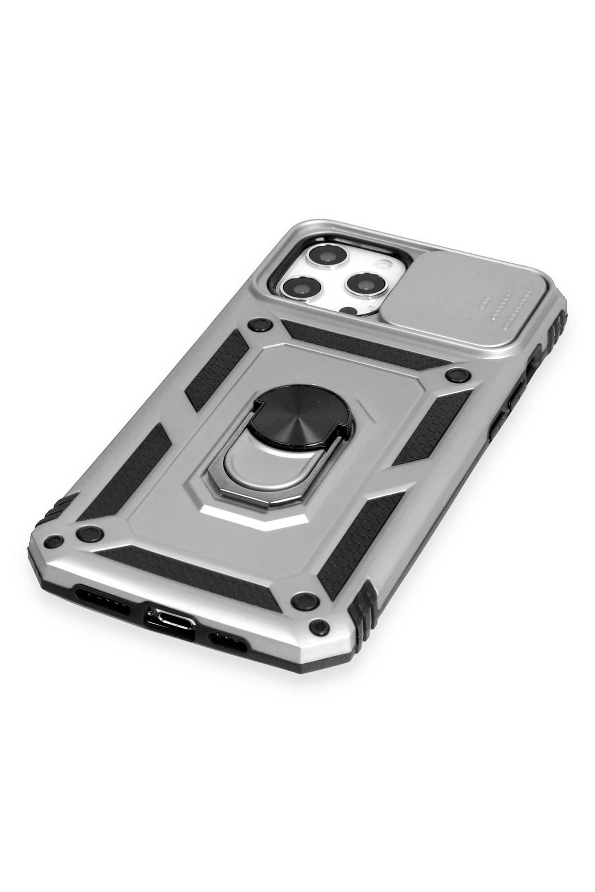 Newface iPhone 12 Pro Max Kılıf Pars Lens Yüzüklü Silikon - Gümüş