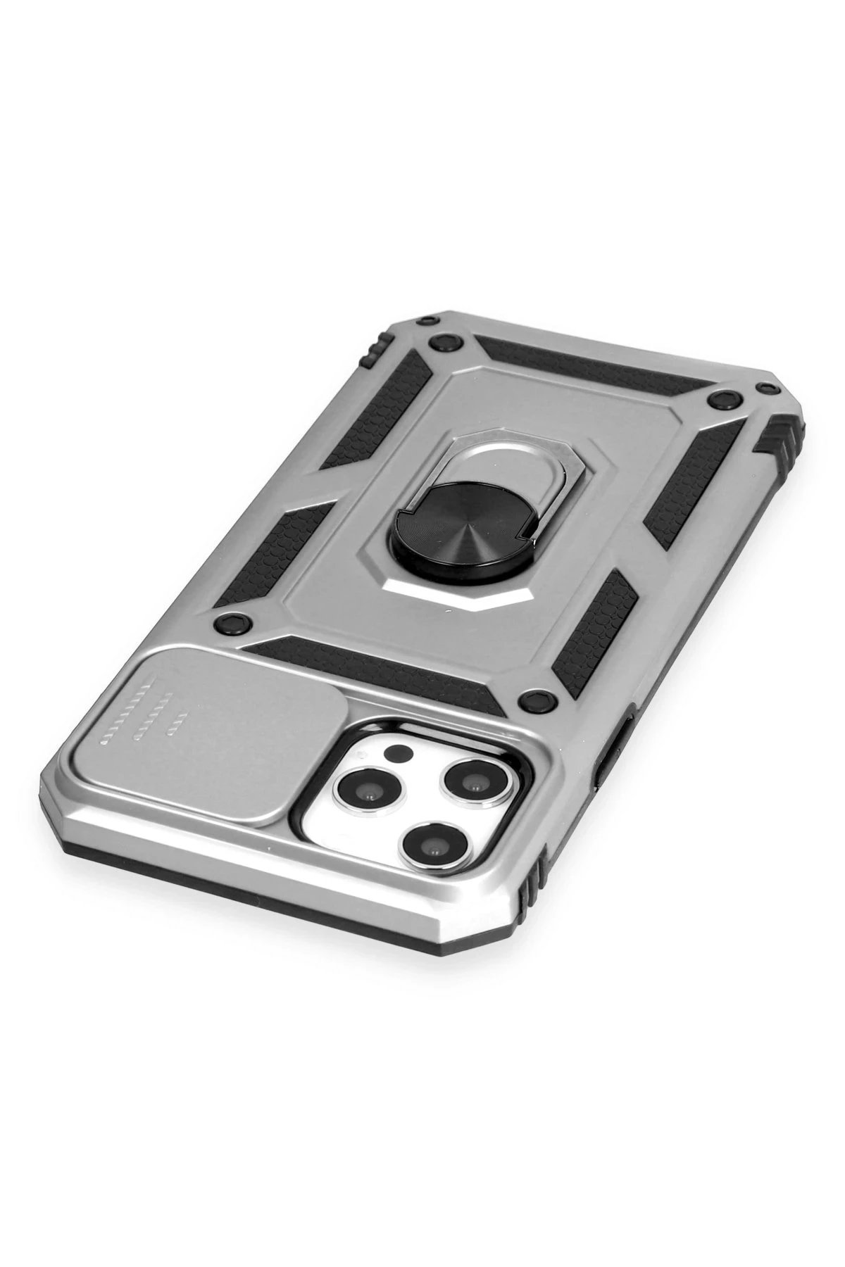 Newface iPhone 12 Pro Max Kılıf Pars Lens Yüzüklü Silikon - Gümüş