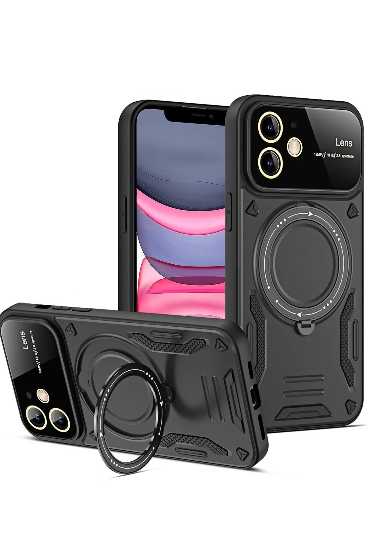 Newface iPhone 11 Kılıf Joy Lens Standlı Kapak - Siyah