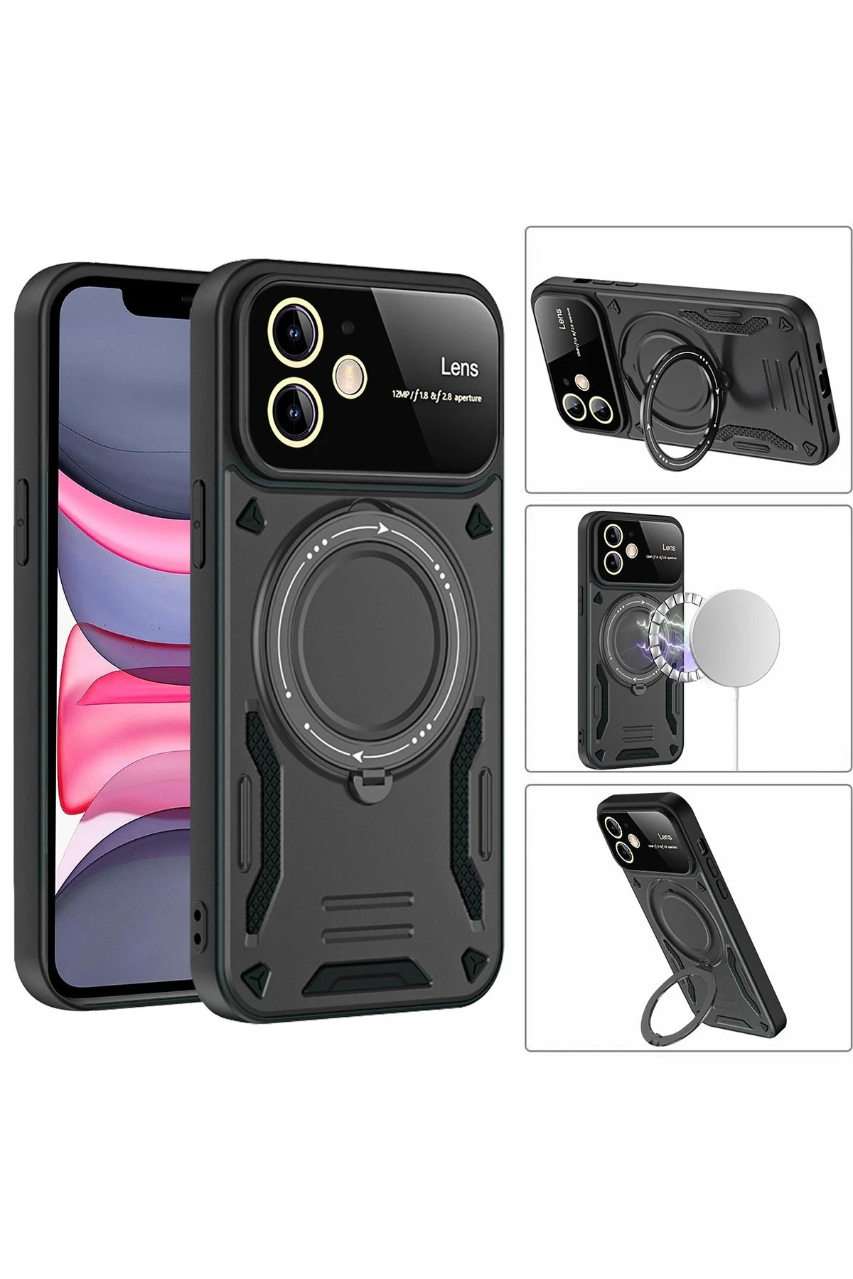 Newface iPhone 11 Kılıf Joy Lens Standlı Kapak - Mor