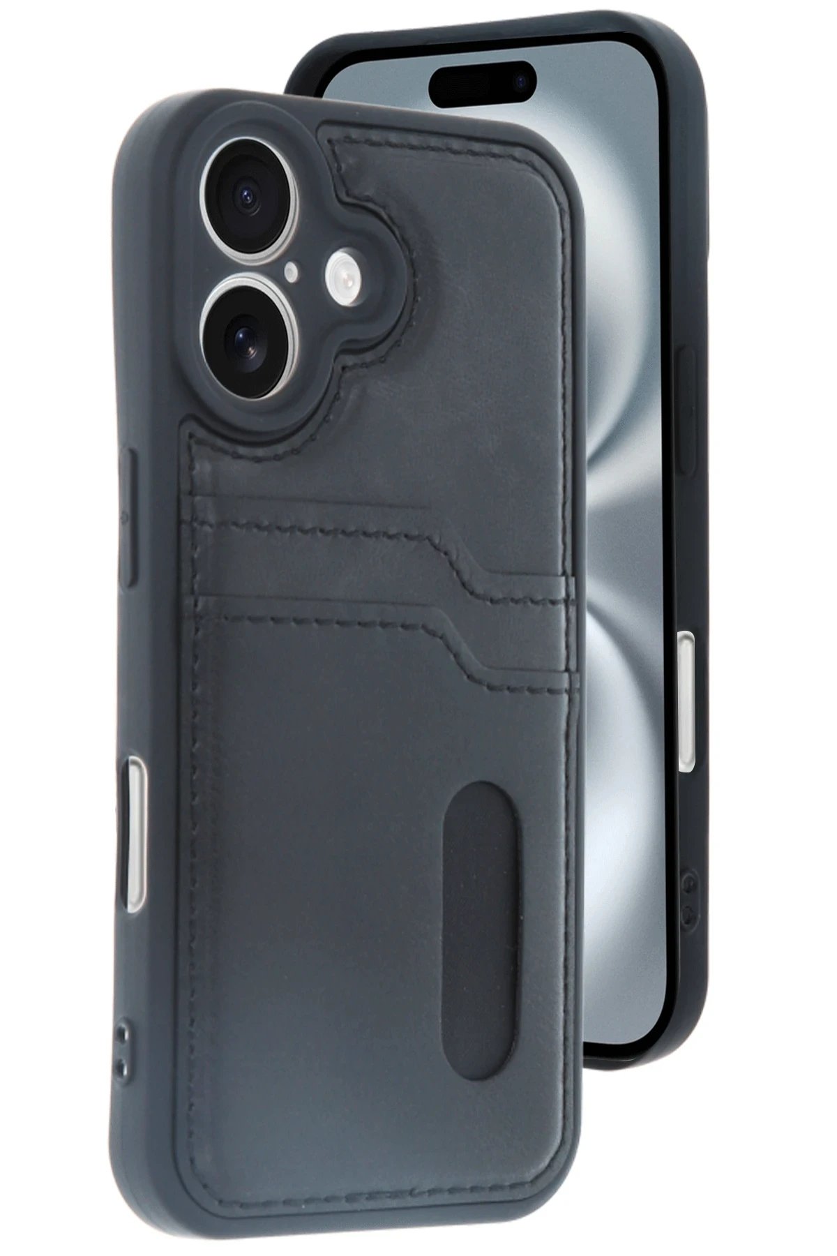 Newface iPhone 16 Kılıf Sara Kartvizitli Deri Kılıf - Siyah