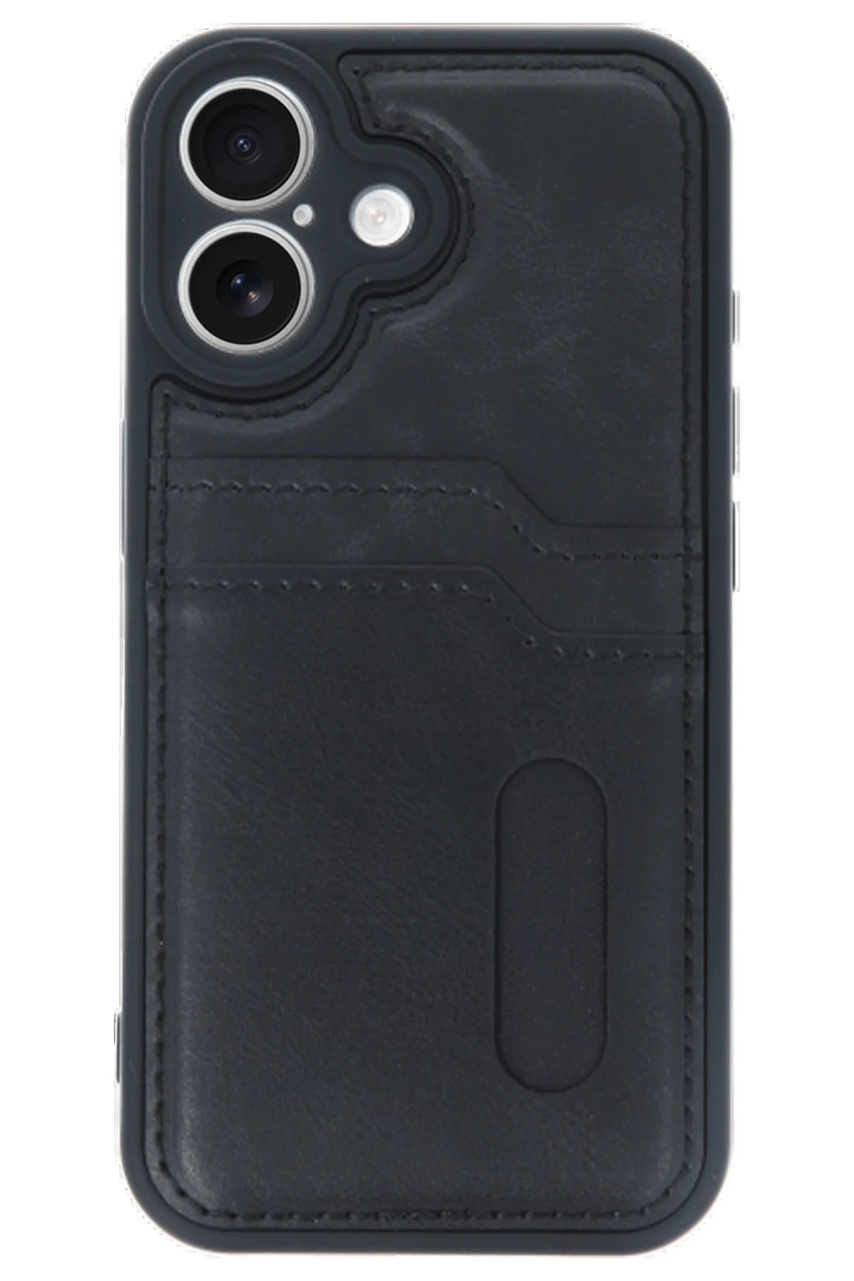 Newface iPhone 16 Kılıf Sara Kartvizitli Deri Kılıf - Siyah