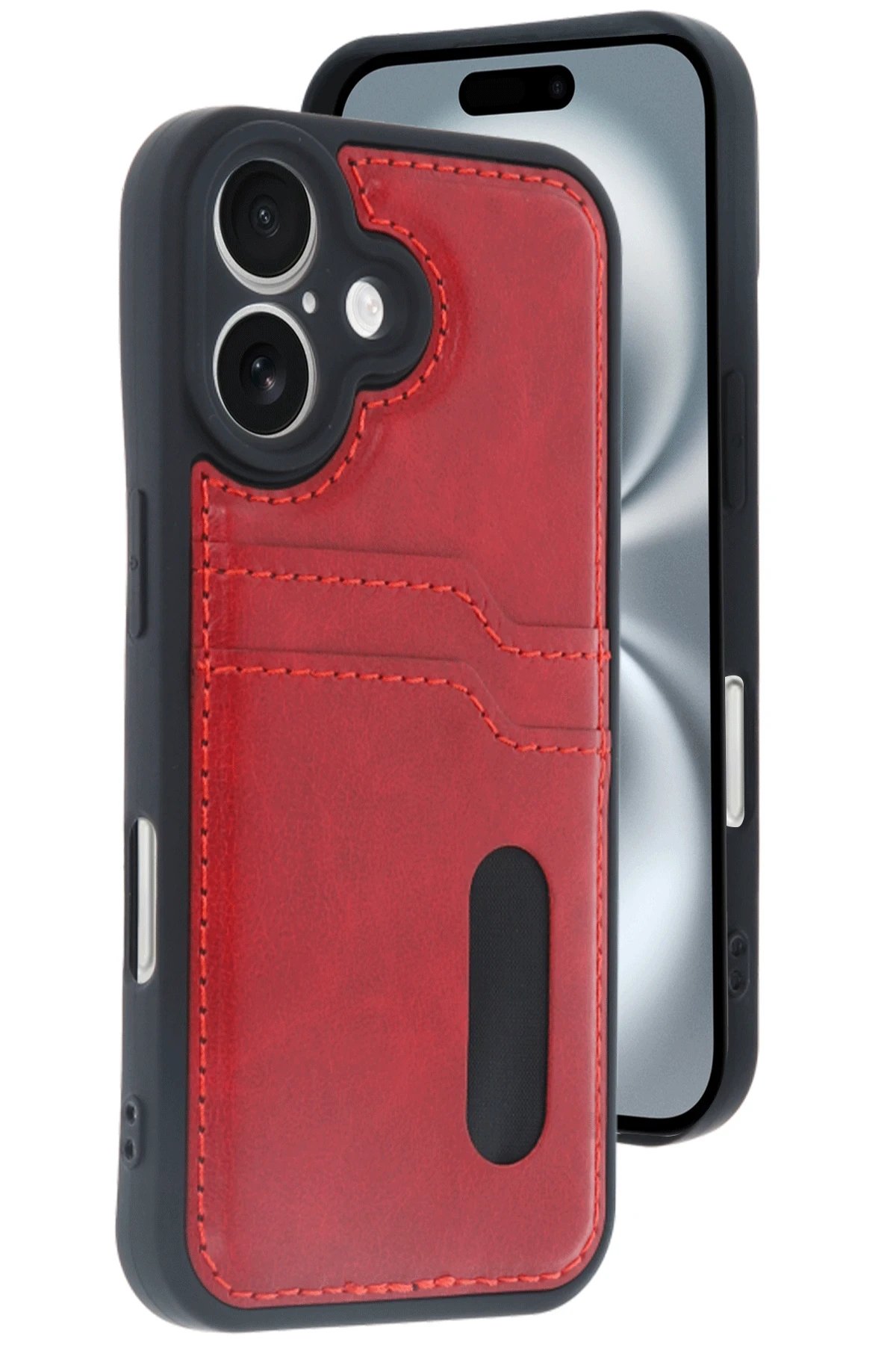 Newface iPhone 16 Kılıf Sara Kartvizitli Deri Kılıf - Kırmızı