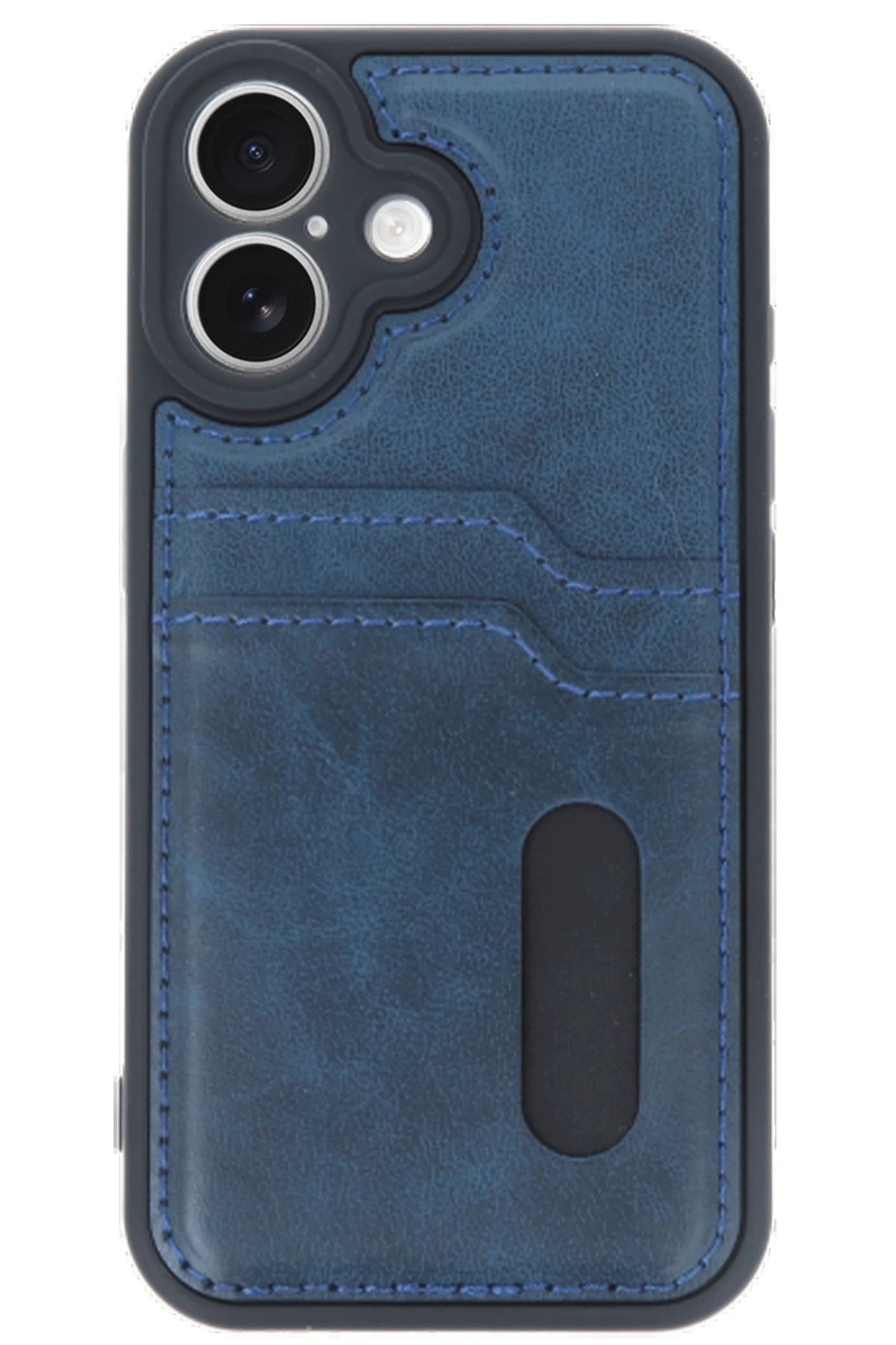 Newface iPhone 16 Kılıf Sara Kartvizitli Deri Kılıf - Lacivert