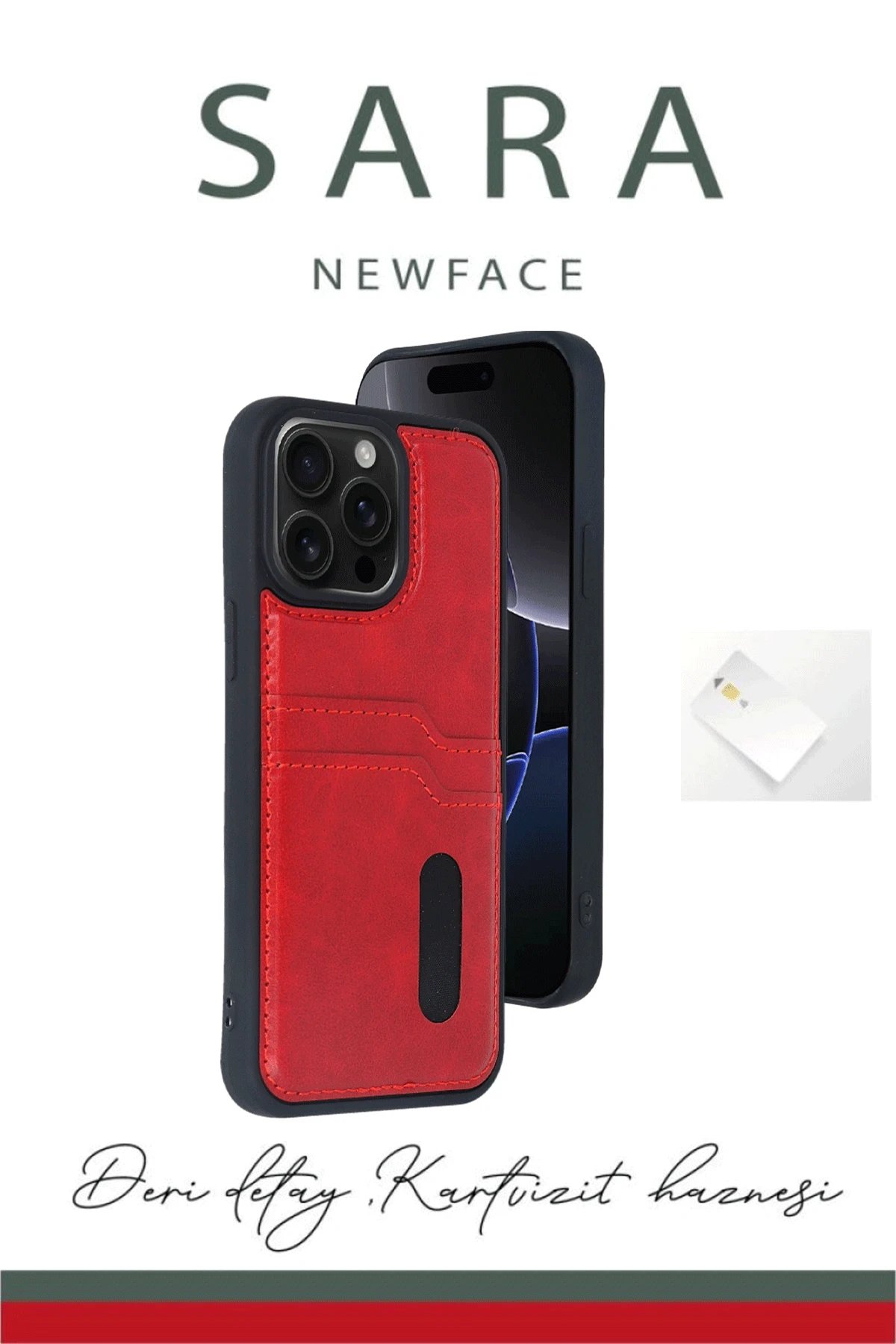 Newface iPhone 16 Kılıf Sara Kartvizitli Deri Kılıf - Koyu Yeşil