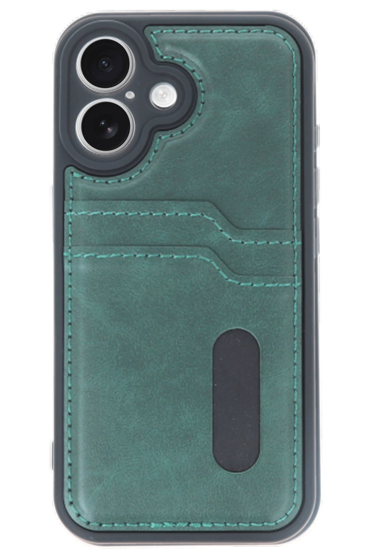 Newface iPhone 16 Kılıf Sara Kartvizitli Deri Kılıf - Koyu Yeşil