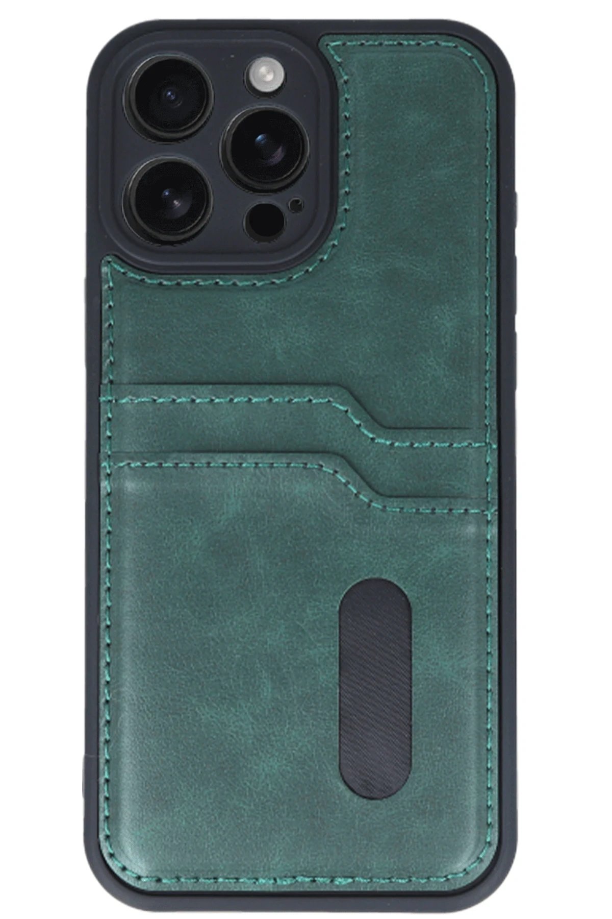 Newface iPhone 16 Pro Kılıf Sara Kartvizitli Deri Kılıf - Koyu Yeşil