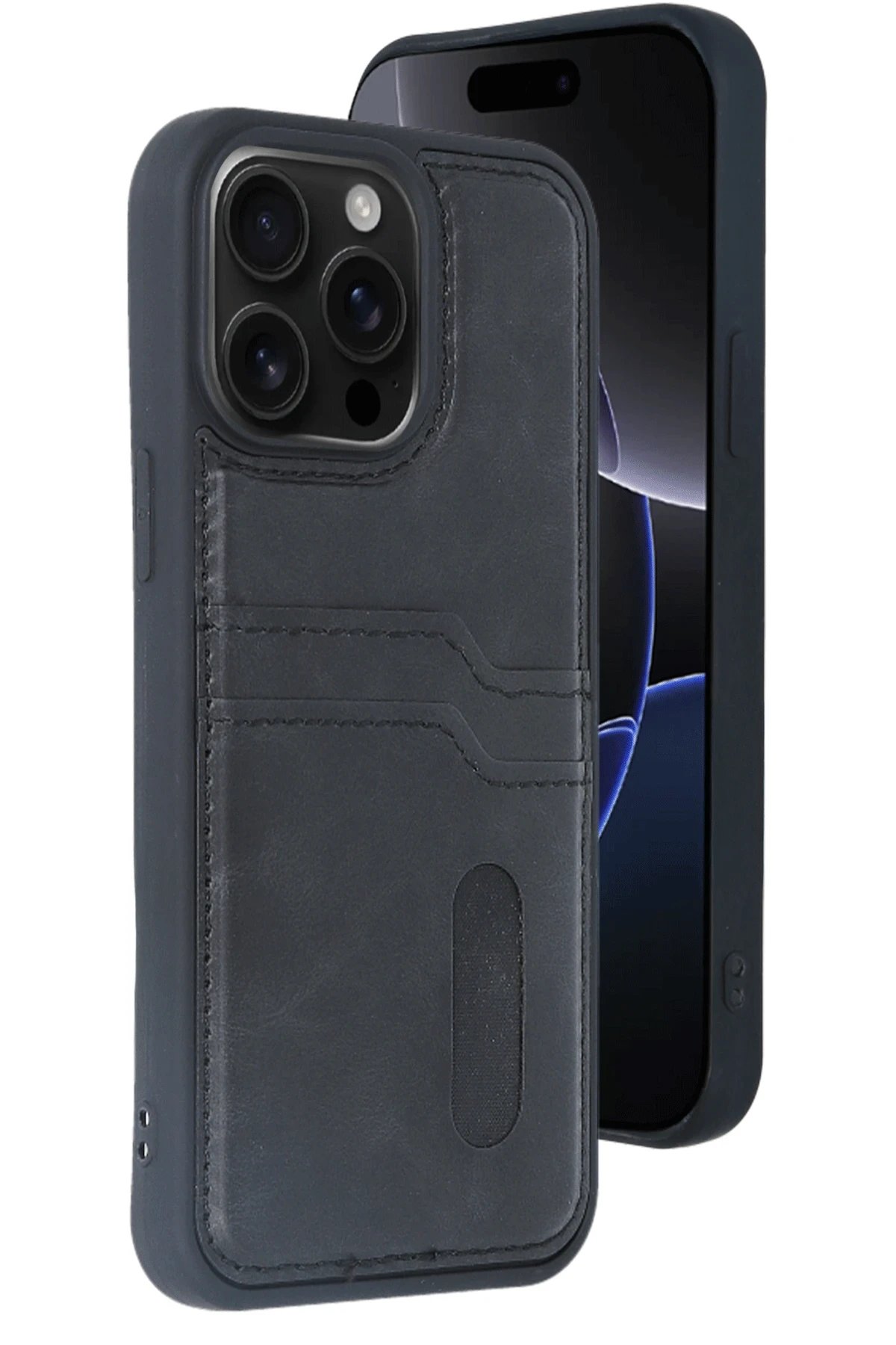 Newface iPhone 15 Pro Max Kılıf Sara Kartvizitli Deri Kılıf - Siyah