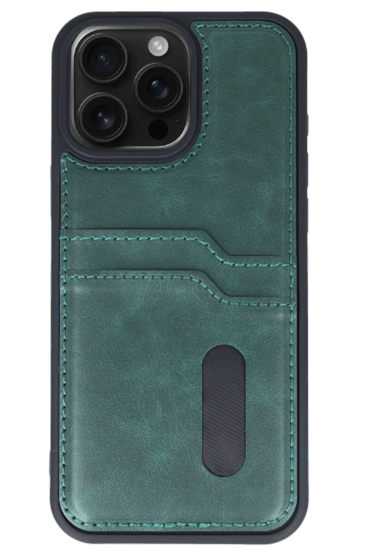 Newface iPhone 15 Pro Max Kılıf Sara Kartvizitli Deri Kılıf - Koyu Yeşil