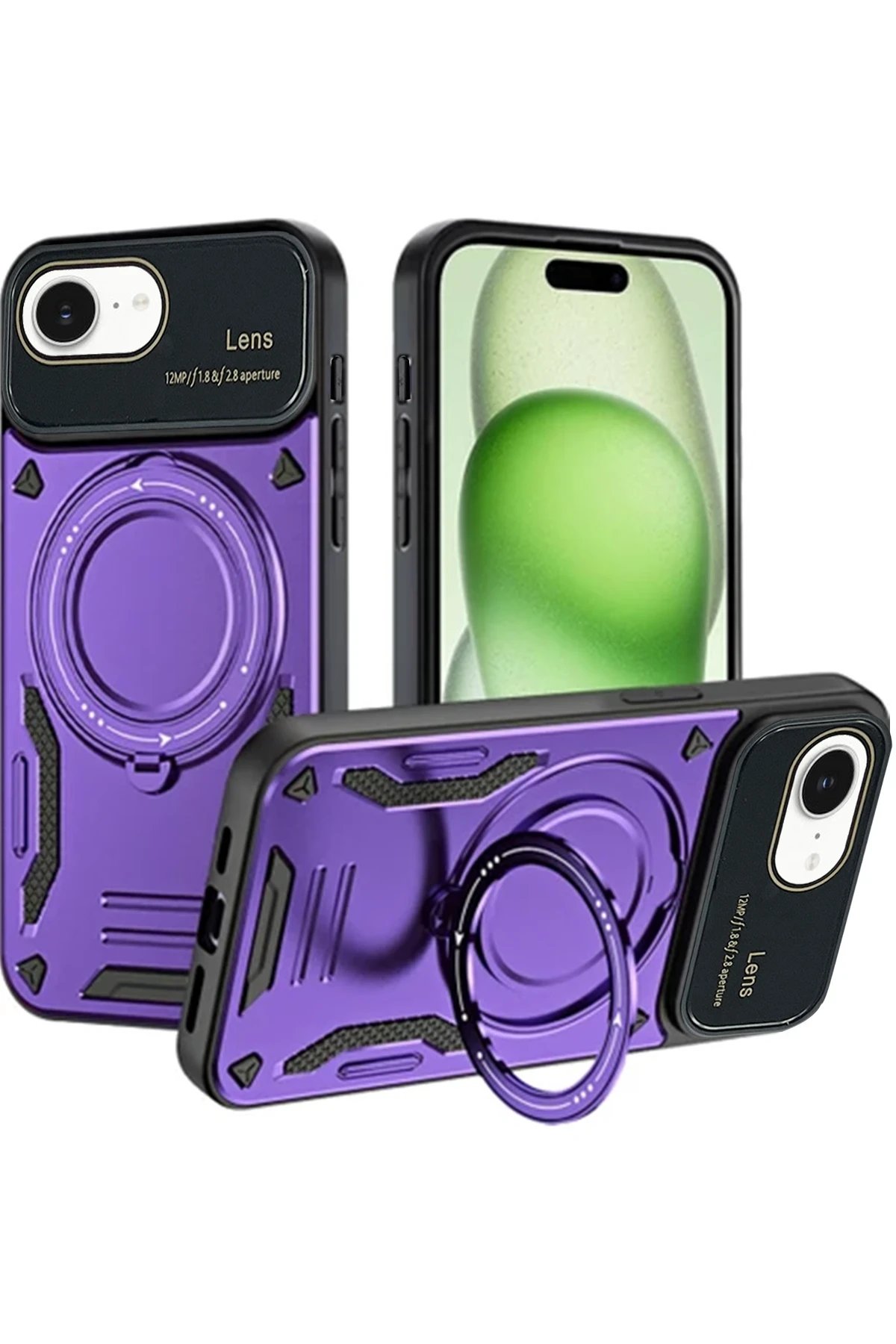 Newface iPhone 16E Kılıf Joy Lens Standlı Kapak - Mor