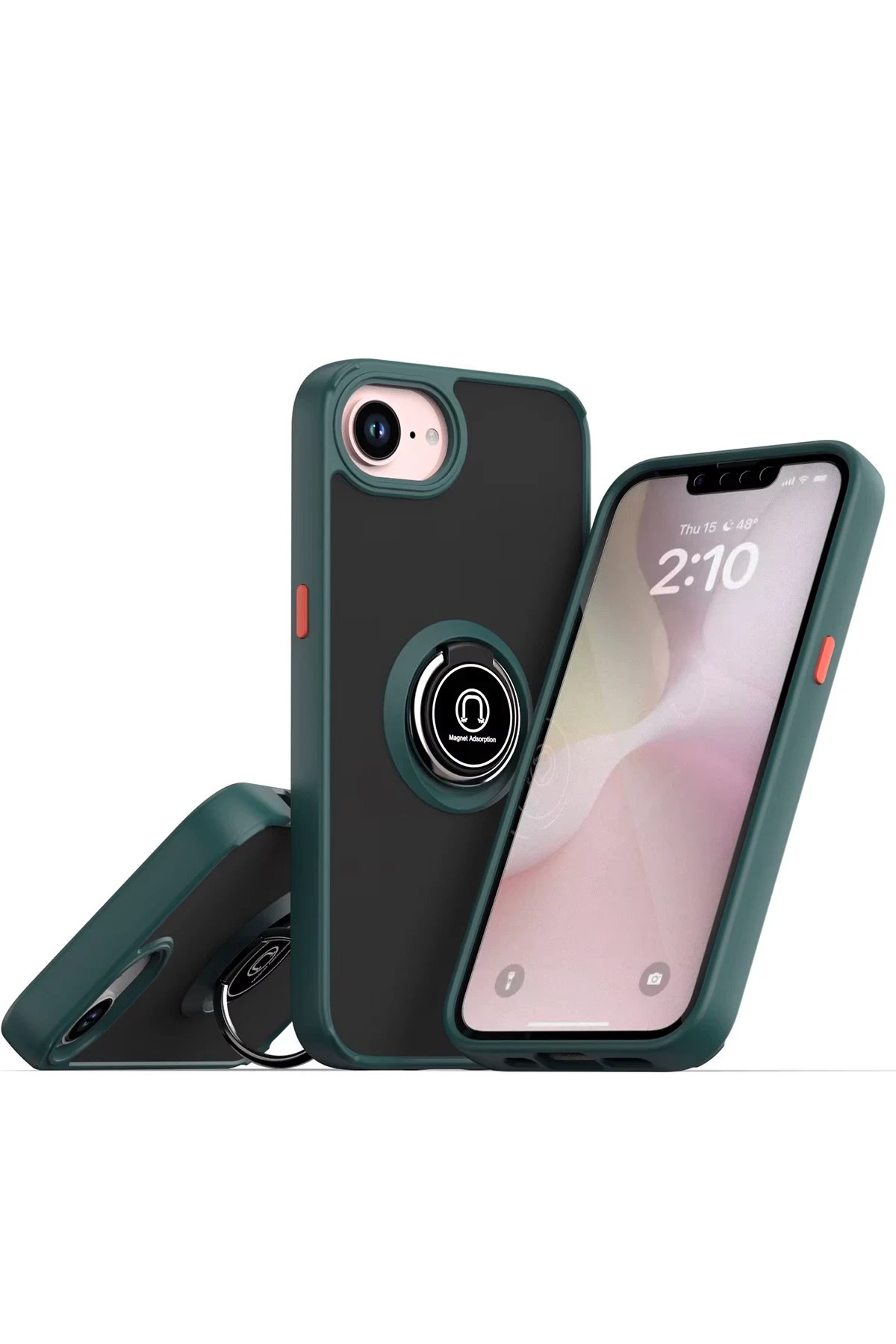 Newface iPhone 16E Kılıf Montreal Yüzüklü Silikon Kapak - Yeşil