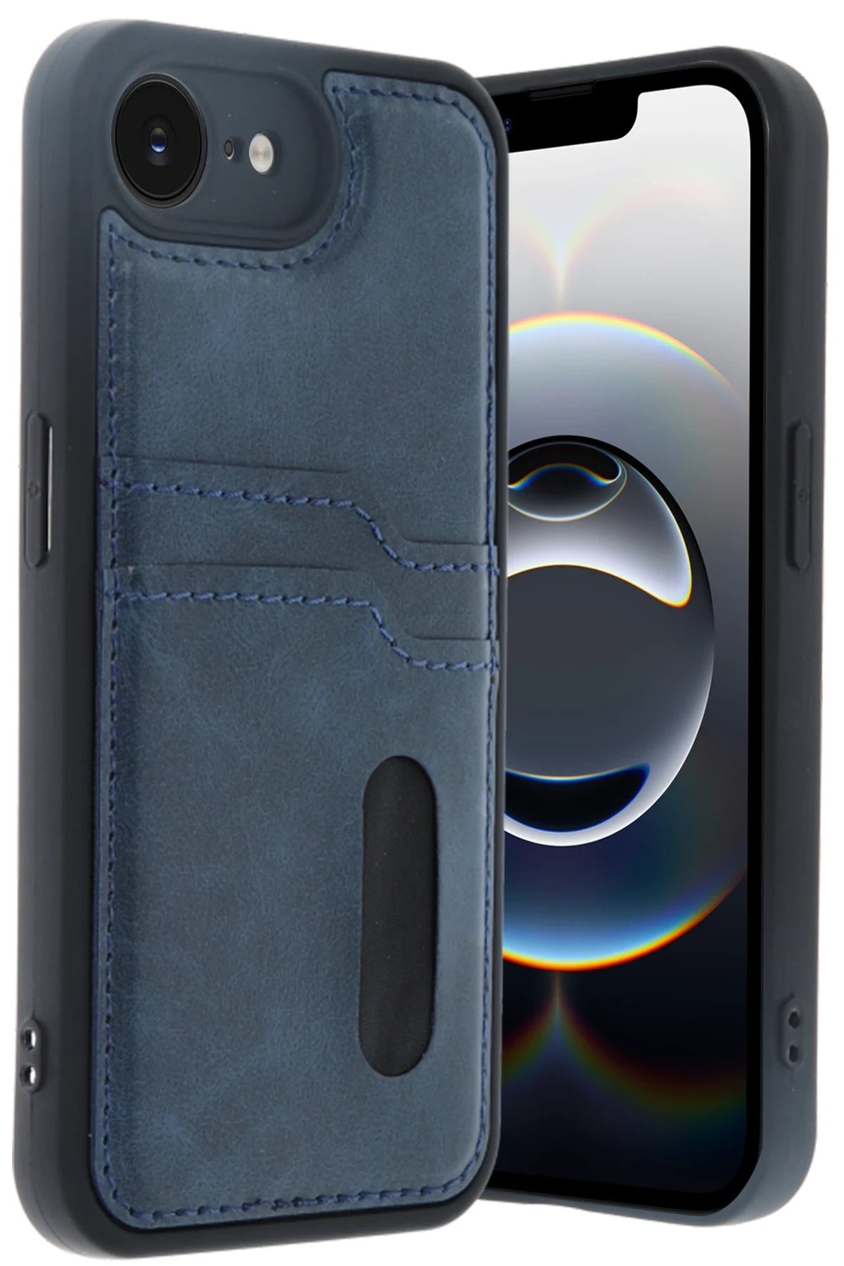 Newface iPhone 16E Kılıf Sara Kartvizitli Deri Kılıf - Lacivert