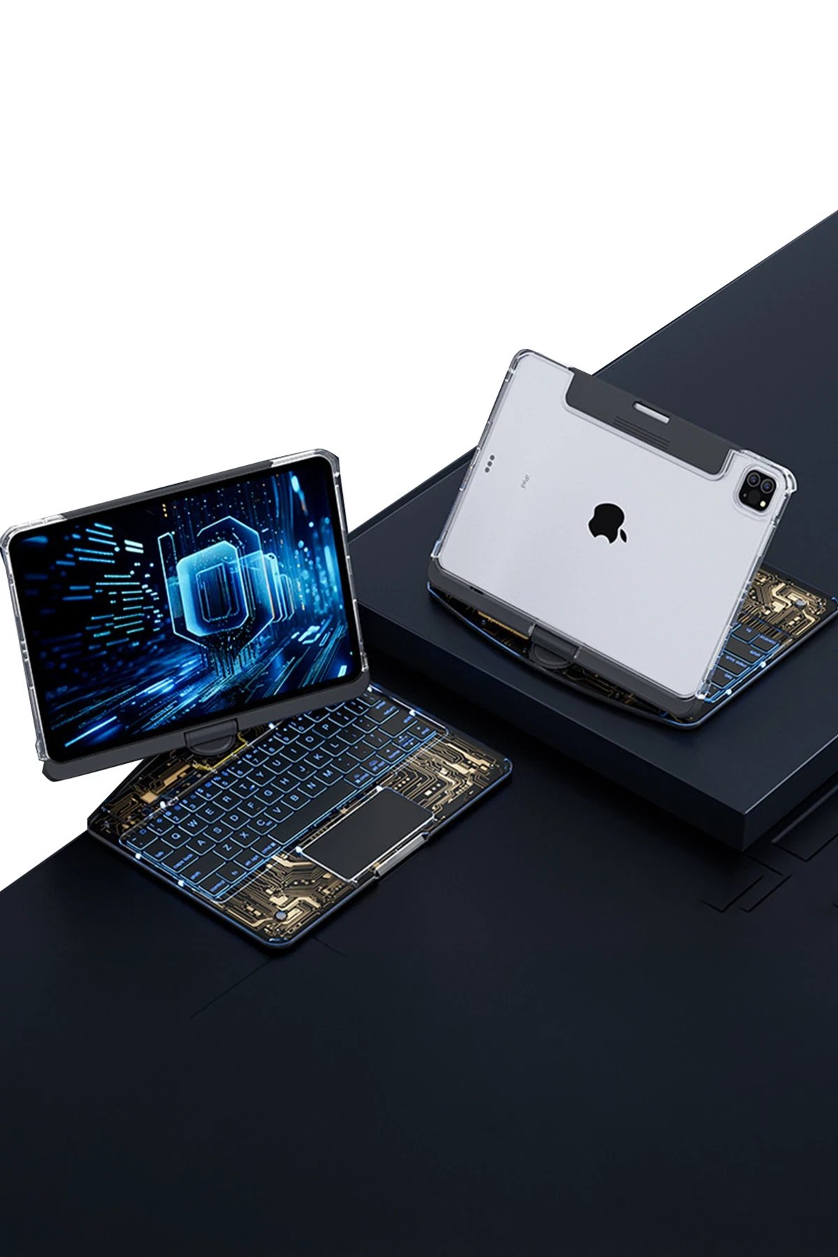 Newface JP12.9 iPad Pro 12.9 (2022) Kılıf Vales Dönen Ledli Klavyeli Tablet Kılıfı - Siyah