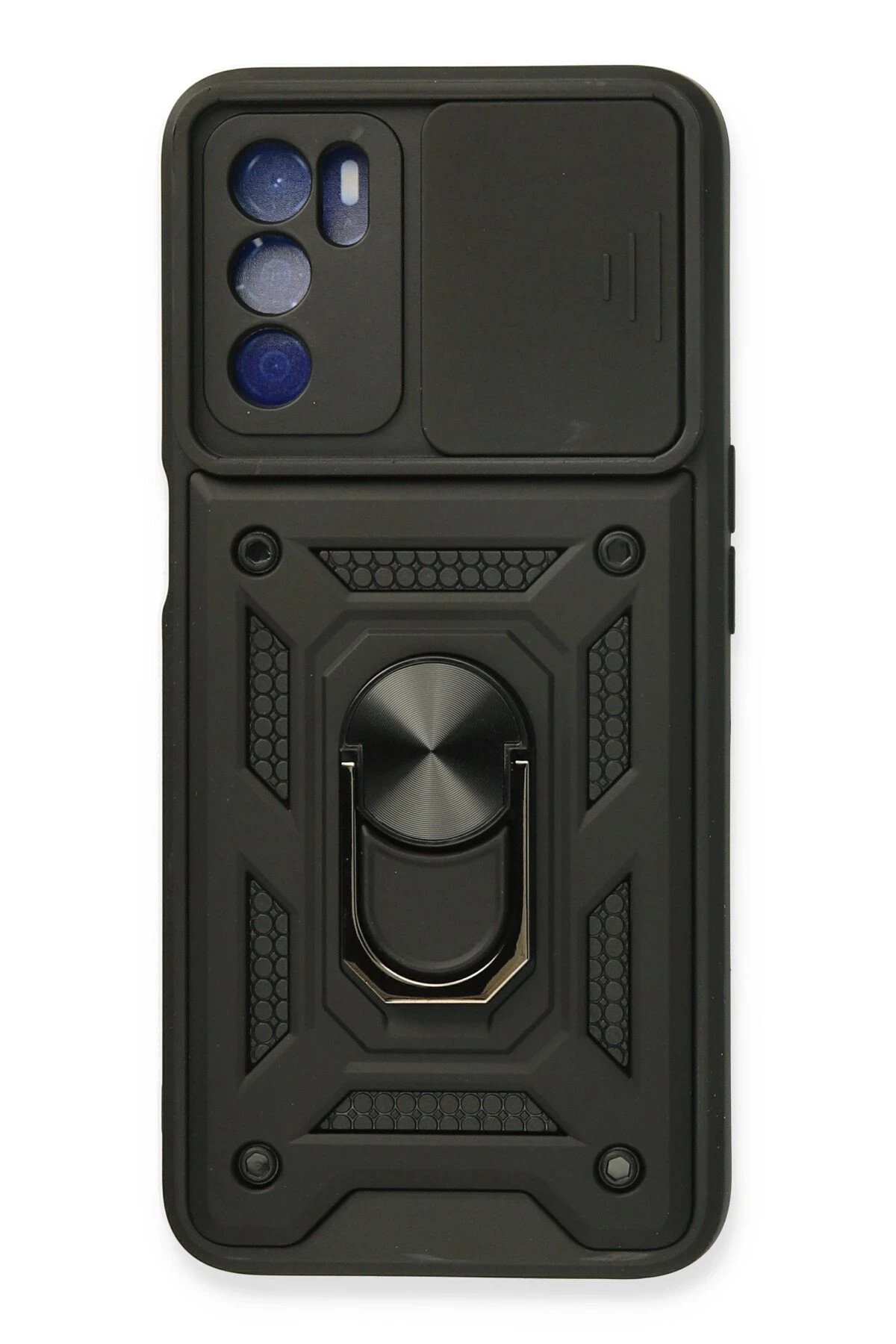 Newface Oppo A16 Kılıf Pars Lens Yüzüklü Silikon - Siyah