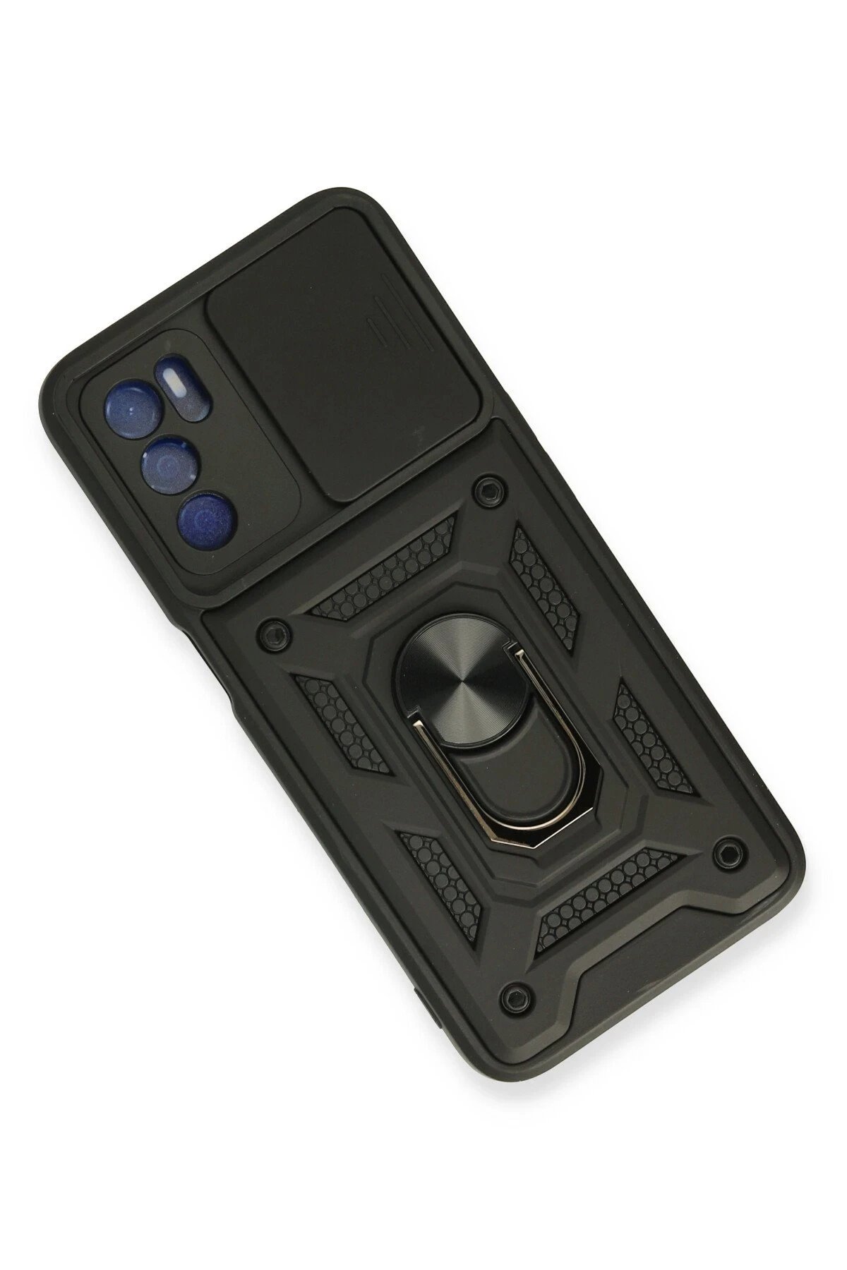 Newface Oppo A16 Kılıf Pars Lens Yüzüklü Silikon - Siyah