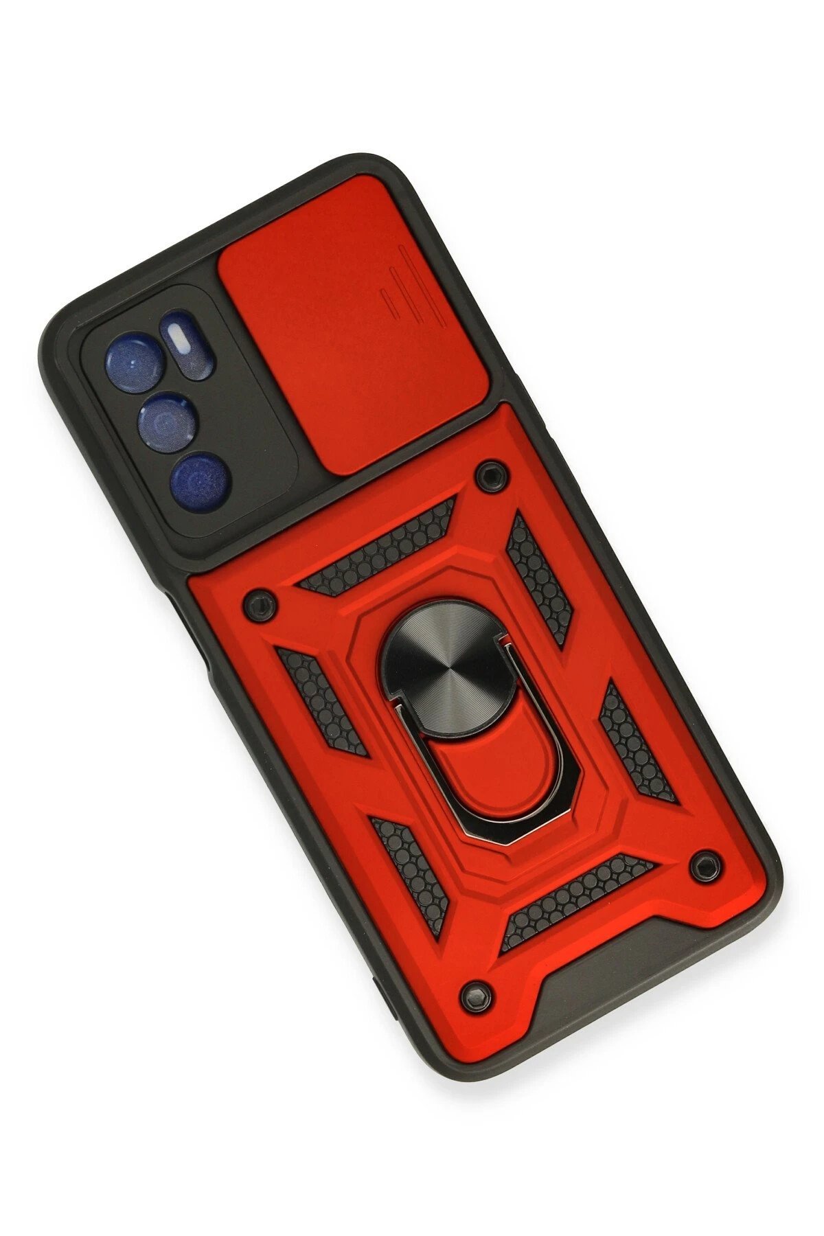 Newface Oppo A16 Kılıf Pars Lens Yüzüklü Silikon - Kırmızı