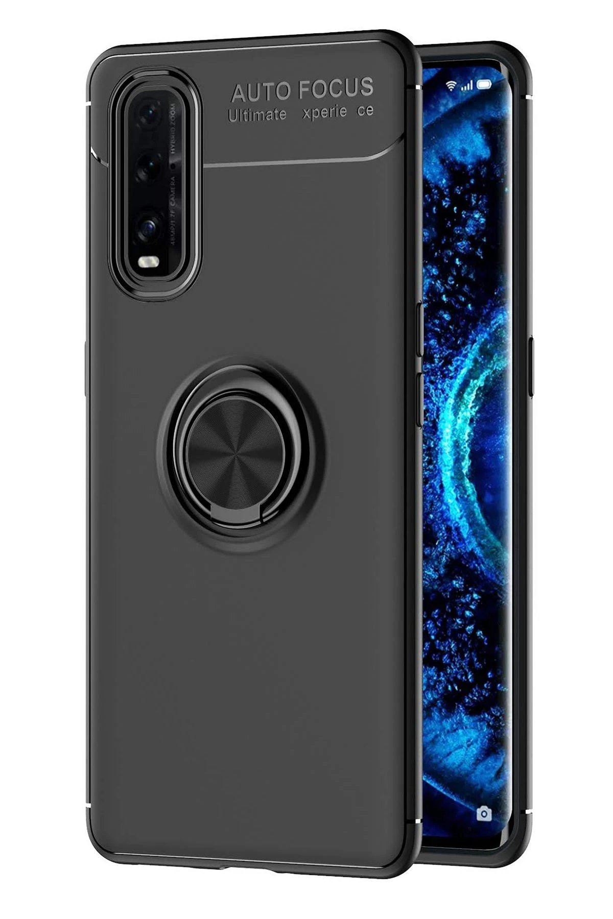 Newface Oppo Find X2 Kılıf Range Yüzüklü Silikon - Siyah