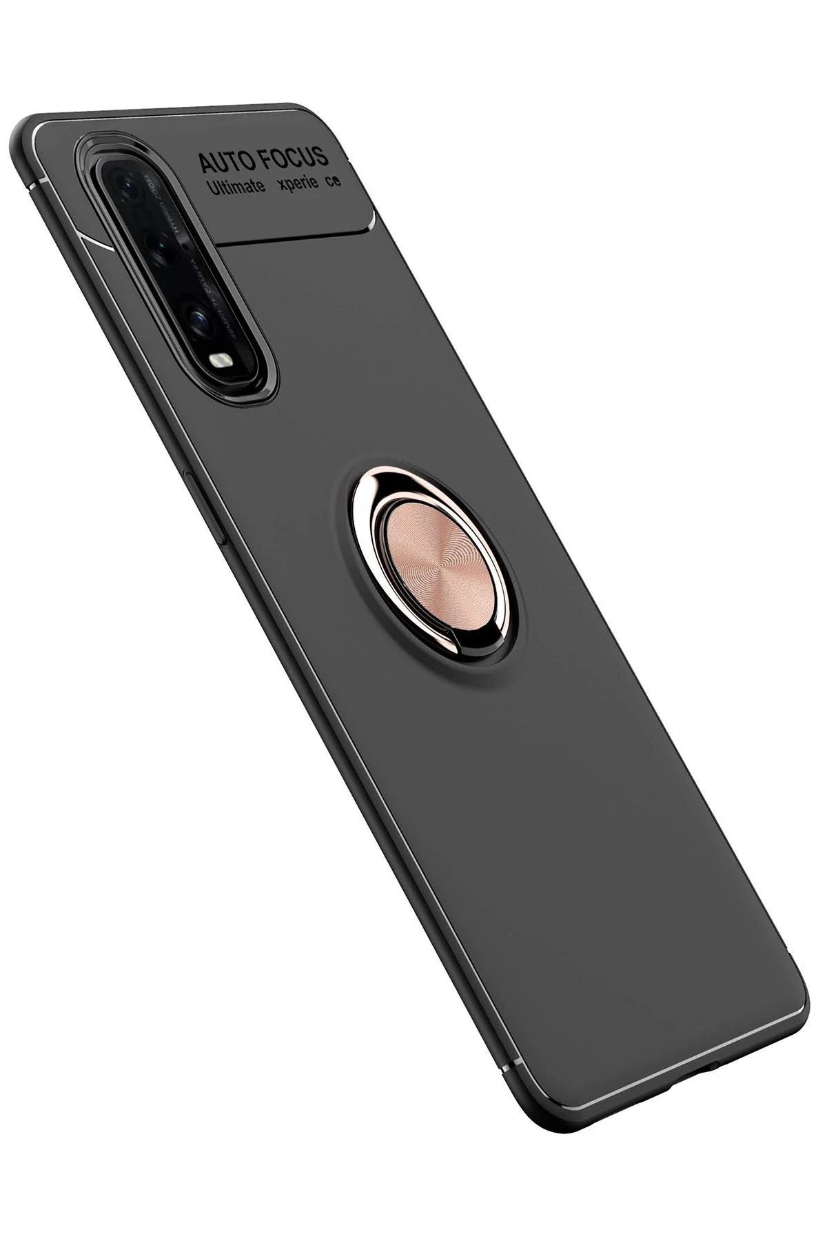 Newface Oppo Find X2 Kılıf Range Yüzüklü Silikon - Siyah-Gold