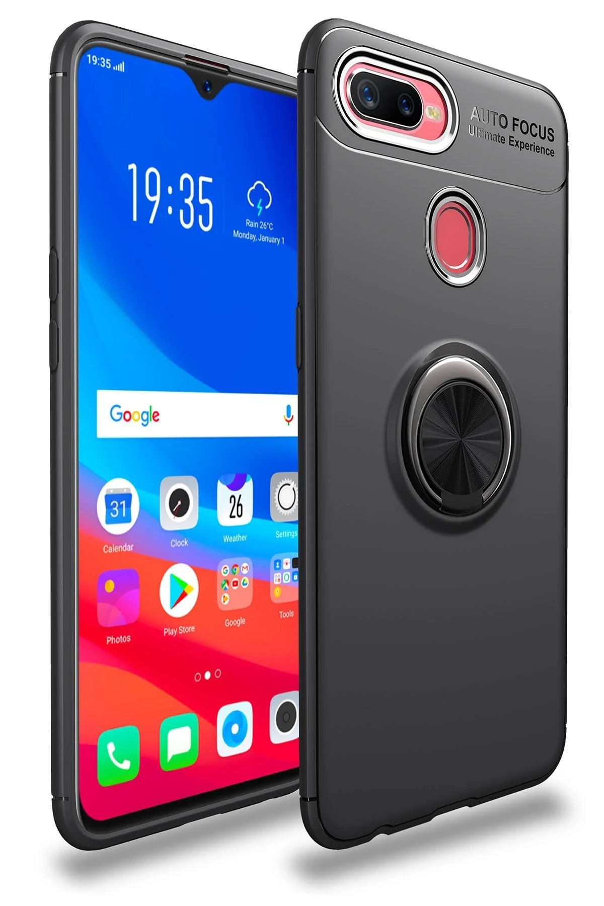 Newface Oppo A12 Kılıf Range Yüzüklü Silikon - Siyah