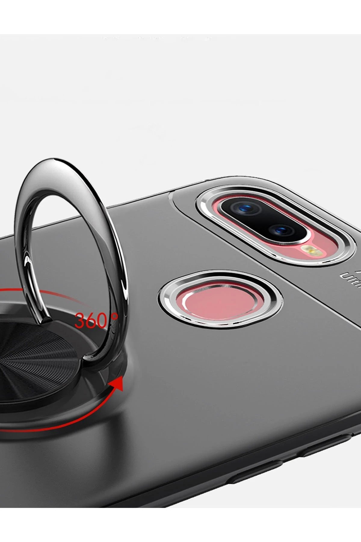 Newface Oppo A12 Kılıf Range Yüzüklü Silikon - Siyah