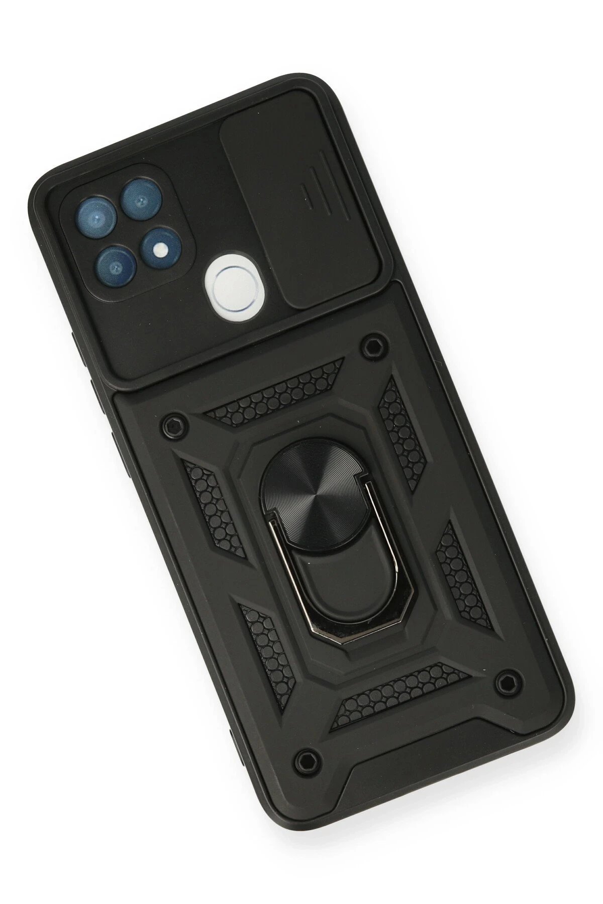 Newface Oppo A15 Kılıf Pars Lens Yüzüklü Silikon - Siyah