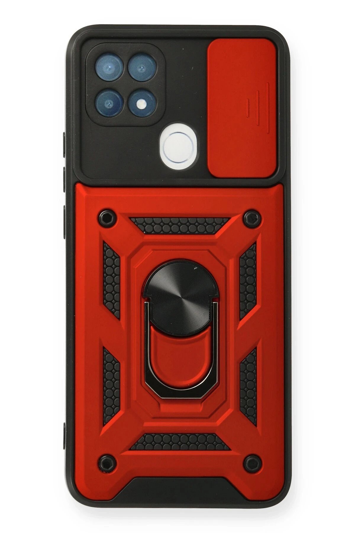 Newface Oppo A15 Kılıf Pars Lens Yüzüklü Silikon - Kırmızı