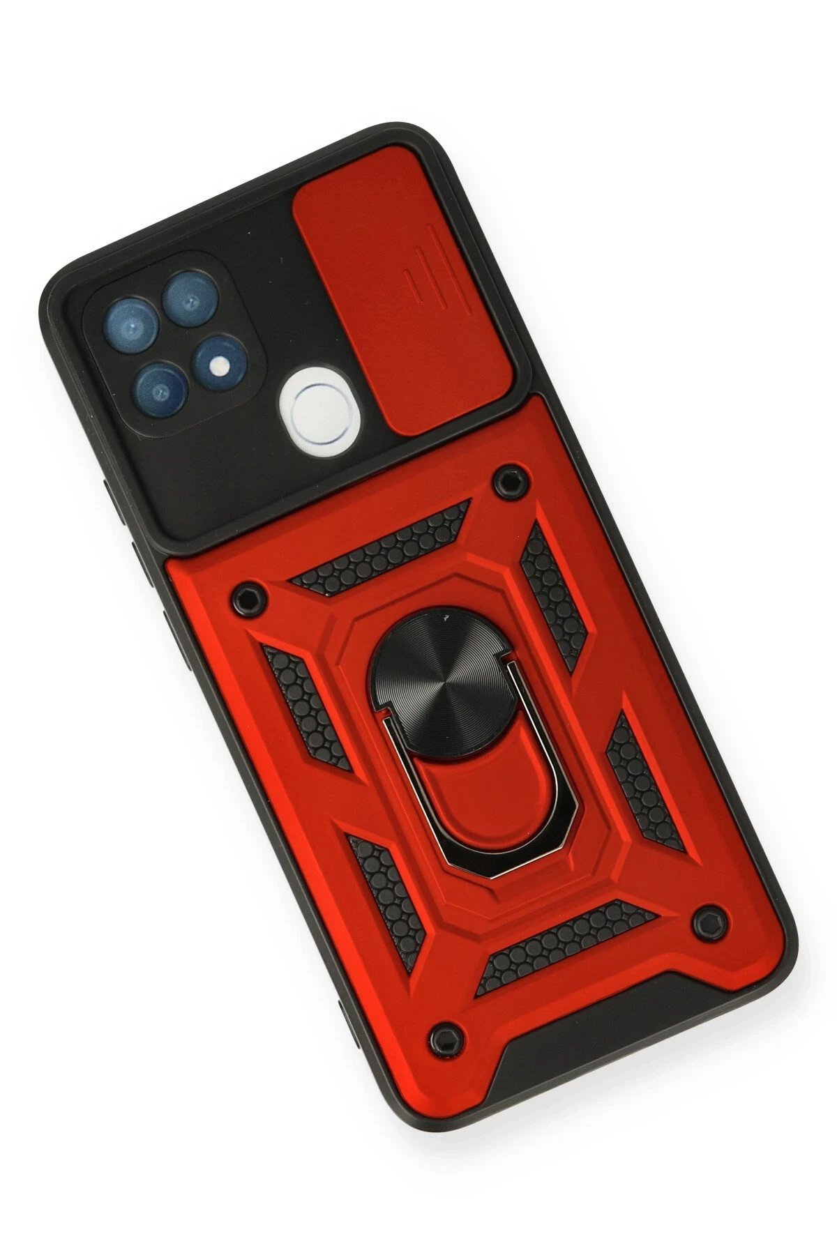 Newface Oppo A15 Kılıf Pars Lens Yüzüklü Silikon - Kırmızı