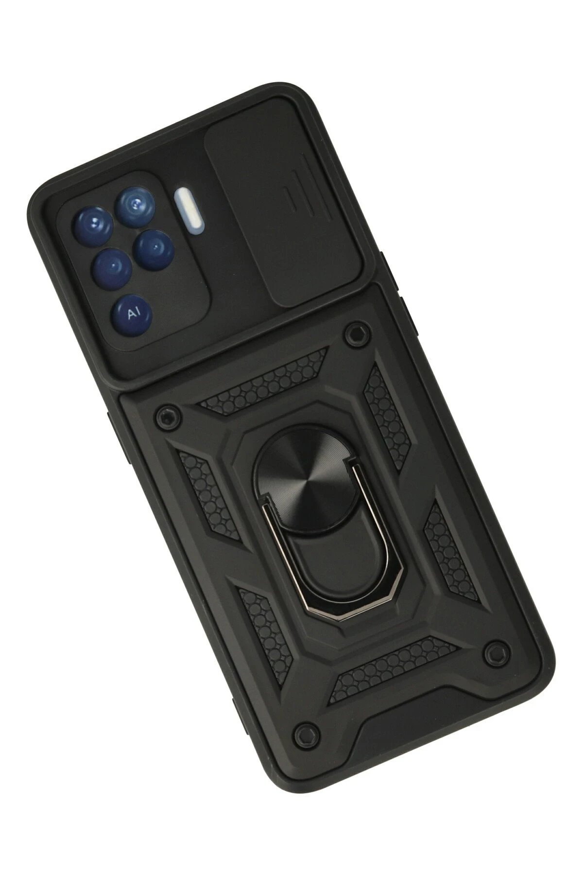 Newface Oppo Reno 5 Lite Kılıf Pars Lens Yüzüklü Silikon - Siyah