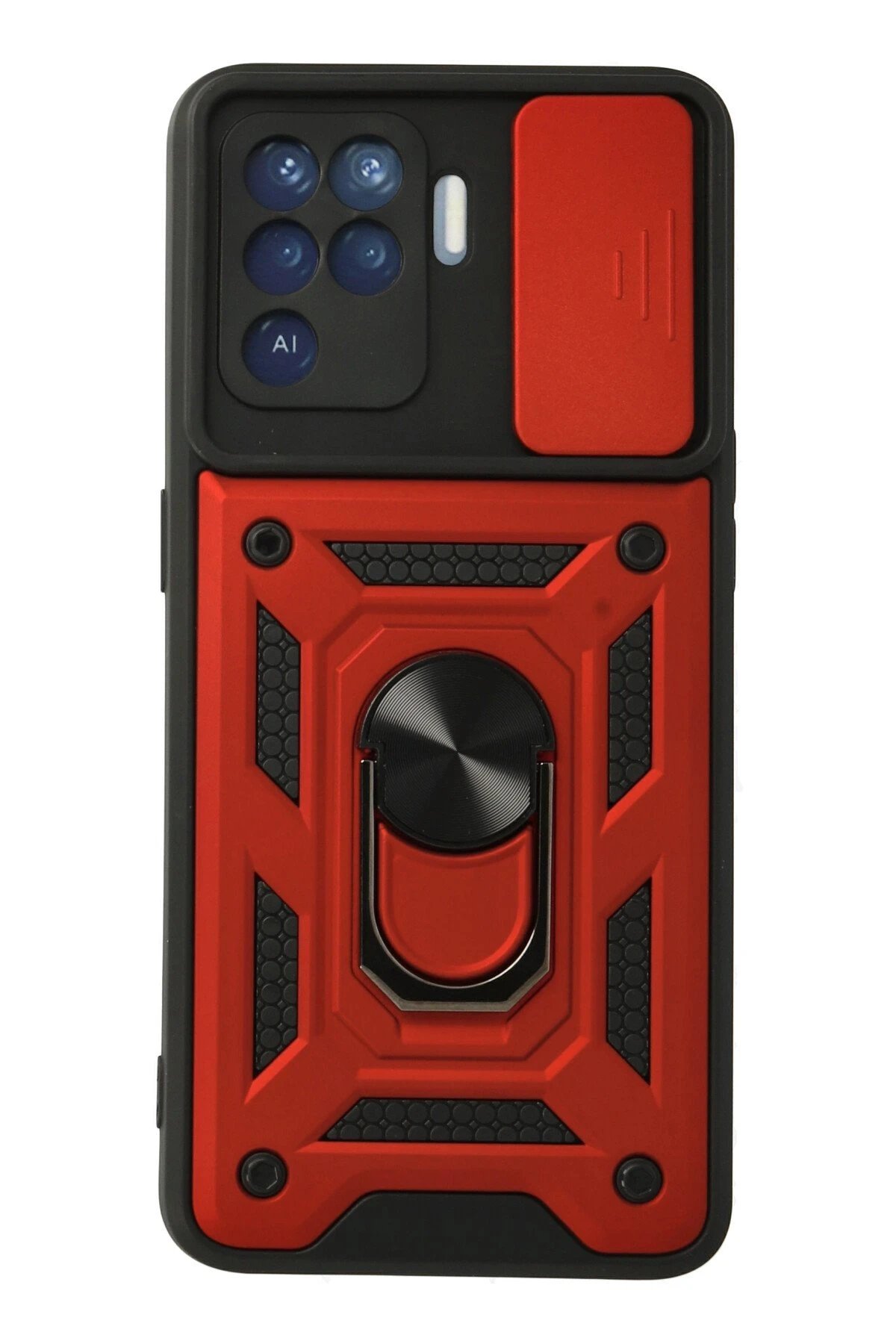 Newface Oppo Reno 5 Lite Kılıf Pars Lens Yüzüklü Silikon - Kırmızı