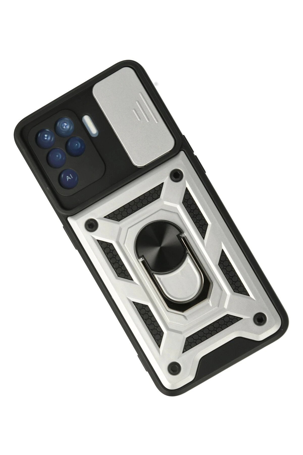 Newface Oppo Reno 5 Lite Kılıf Pars Lens Yüzüklü Silikon - Gümüş