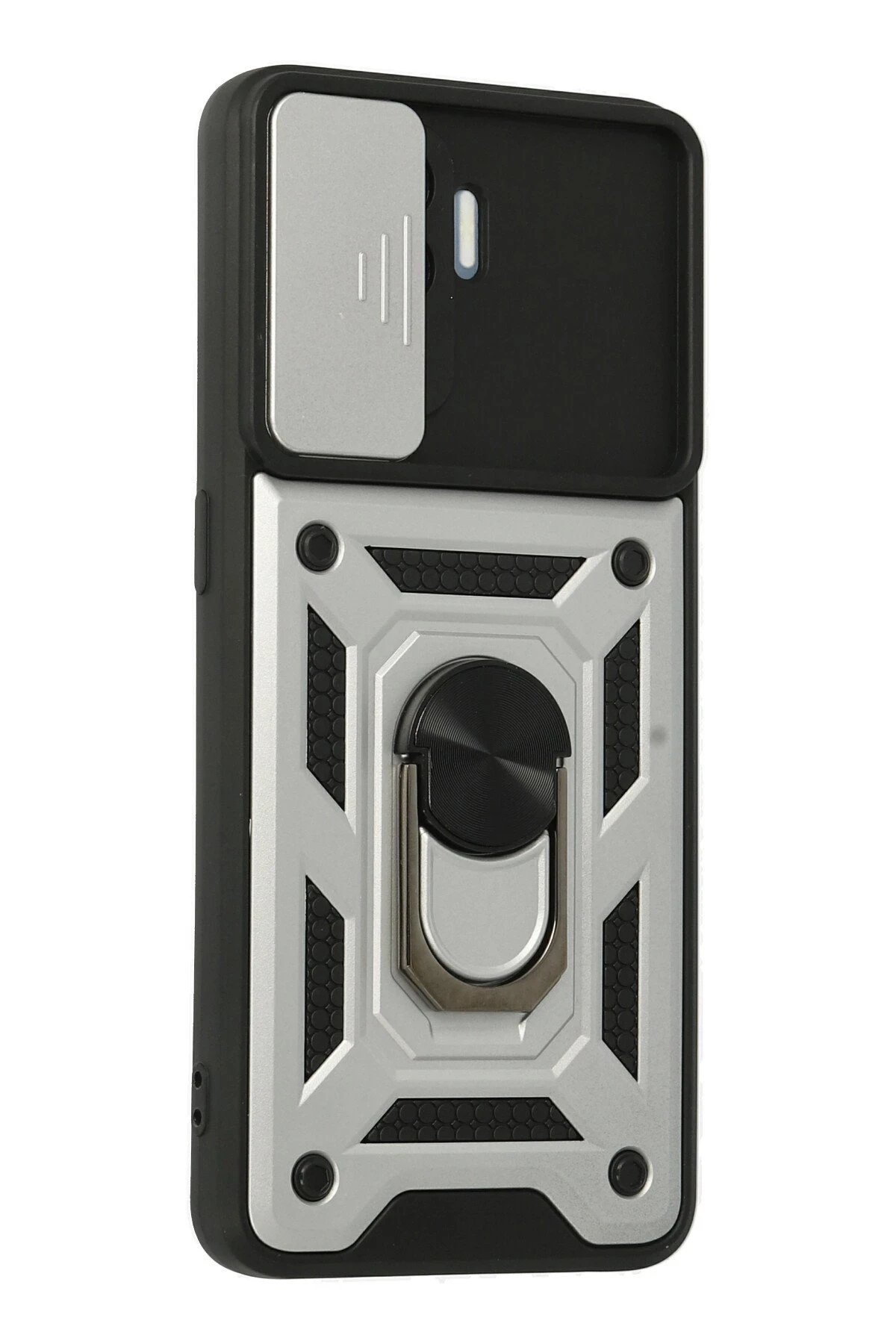 Newface Oppo Reno 5 Lite Kılıf Pars Lens Yüzüklü Silikon - Gümüş