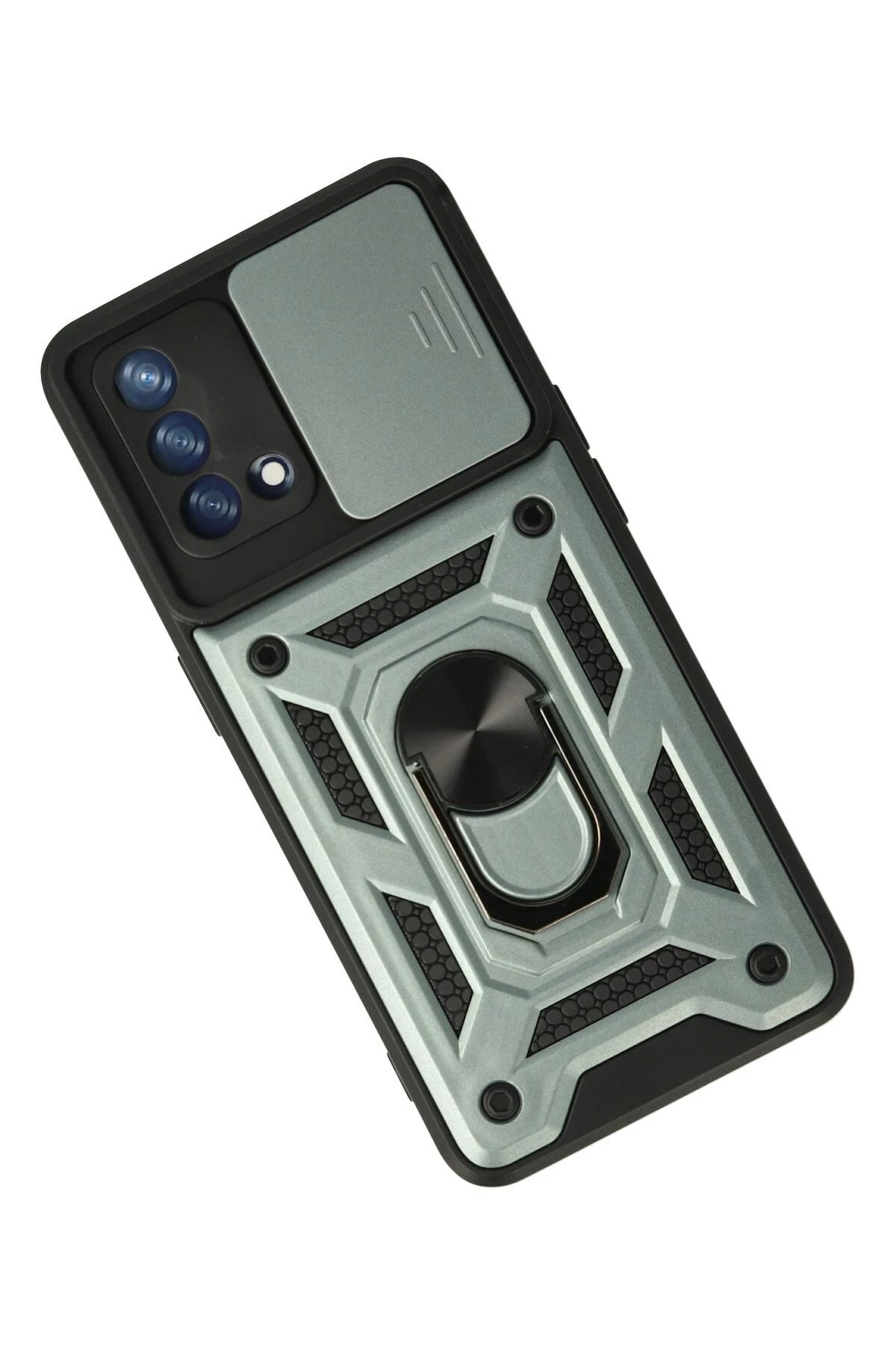 Newface Oppo A74 4G Kılıf Pars Lens Yüzüklü Silikon - Yeşil