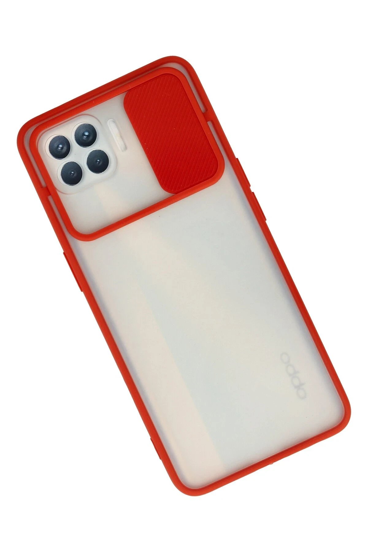 Newface Oppo Reno 4 Lite Kılıf Palm Buzlu Kamera Sürgülü Silikon - Kırmızı