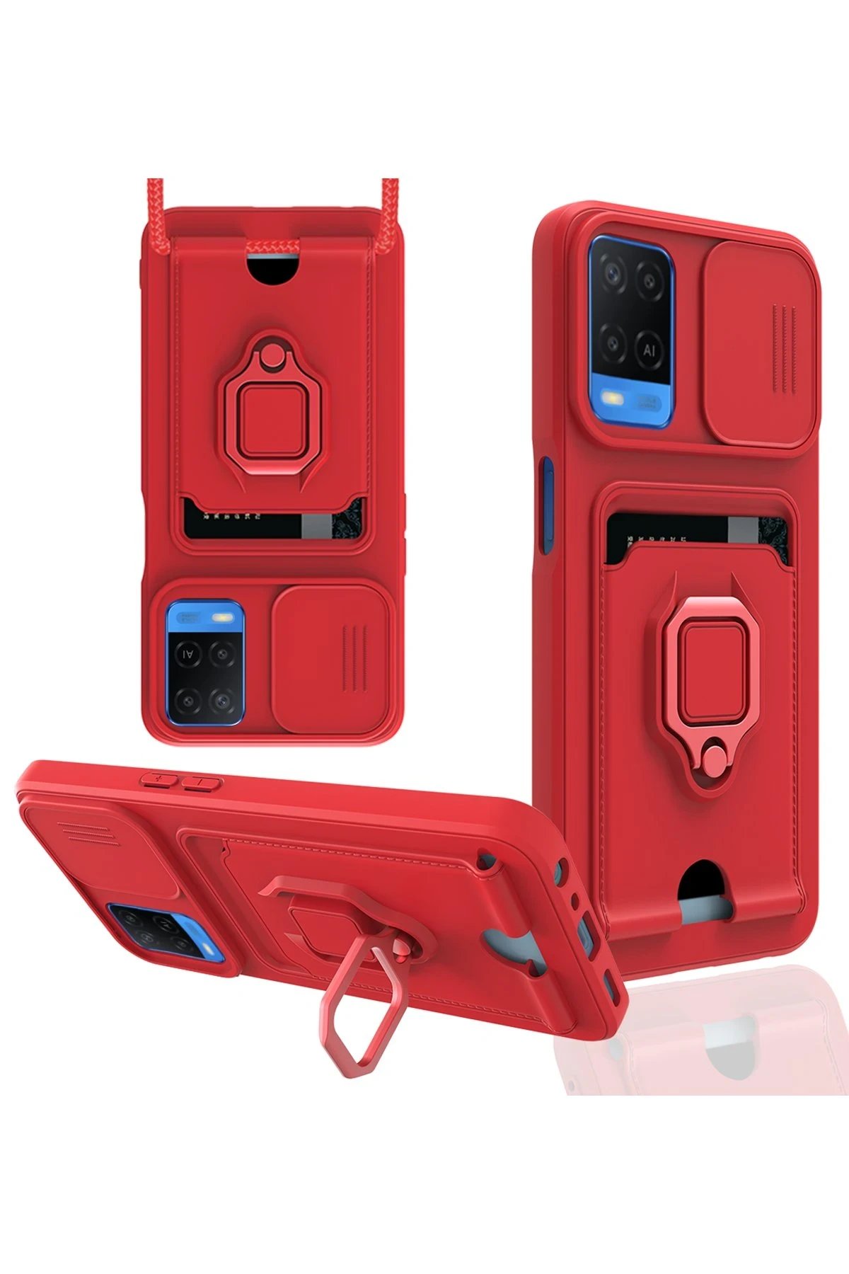 Newface Oppo A54 4G Kılıf Zuma Kartvizitli Yüzüklü Silikon - Kırmızı