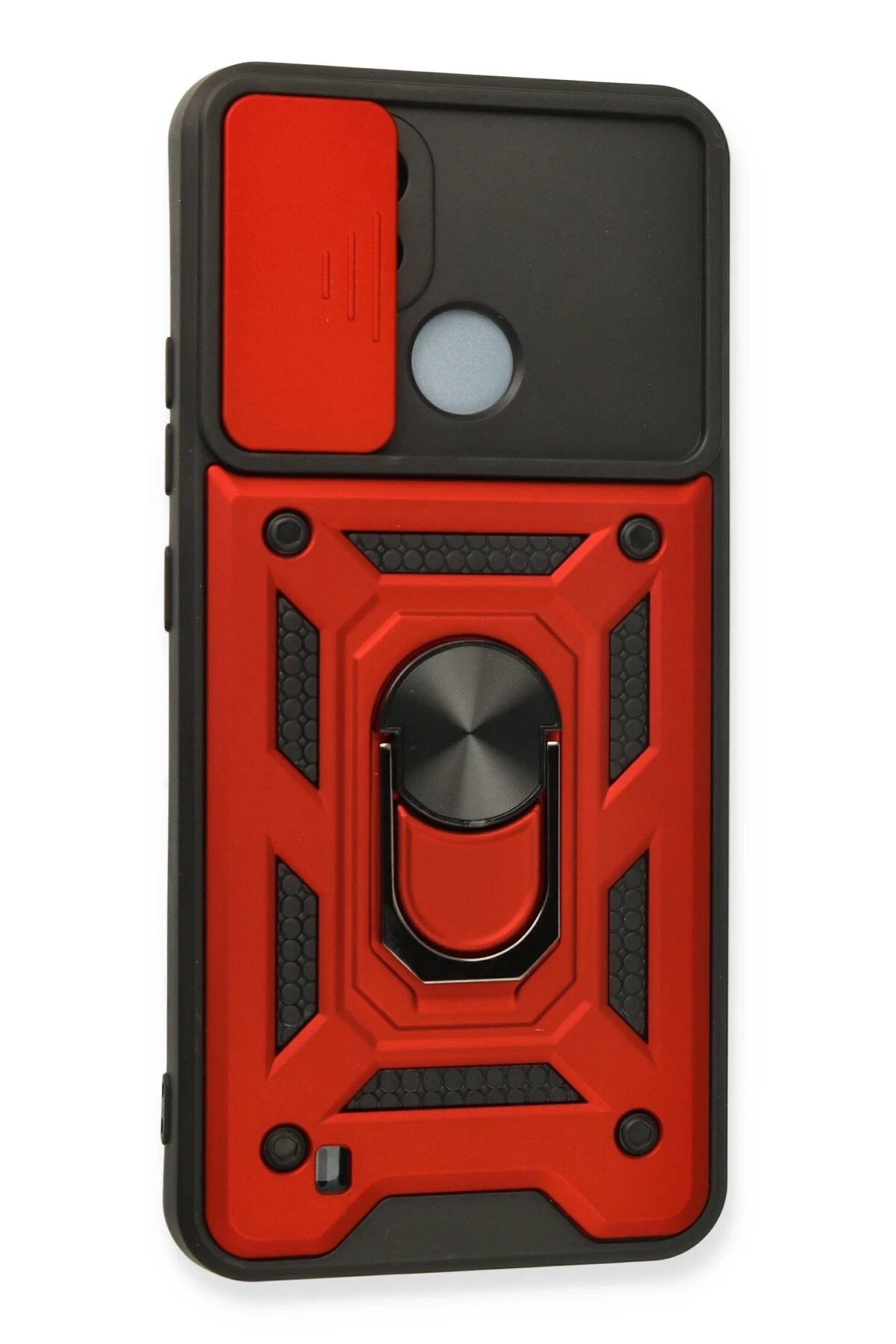 Newface Realme C11 2021 Kılıf Pars Lens Yüzüklü Silikon - Kırmızı