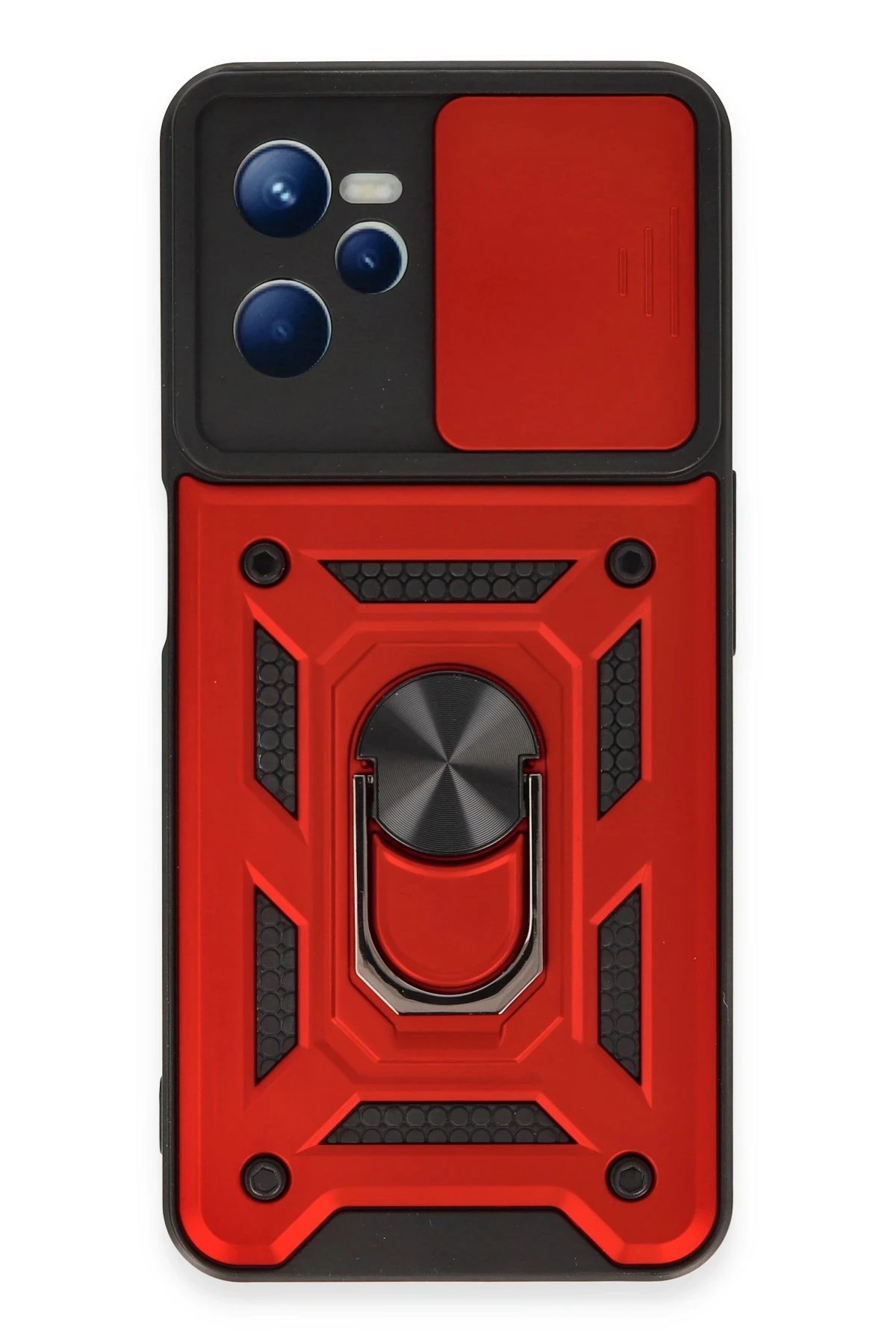 Newface Realme C35 Kılıf Pars Lens Yüzüklü Silikon - Kırmızı