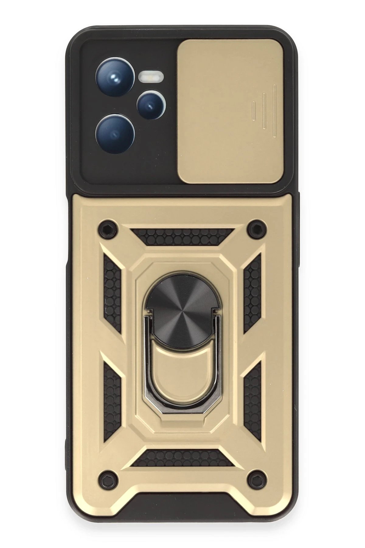 Newface Realme C35 Kılıf Pars Lens Yüzüklü Silikon - Gold