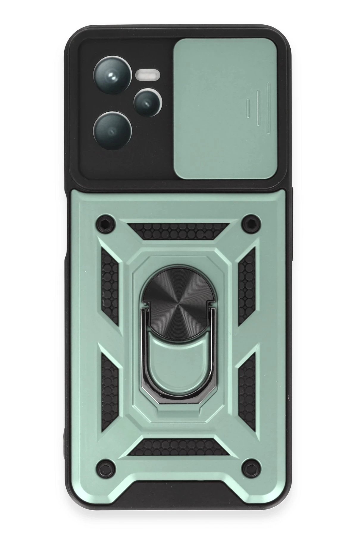 Newface Realme C35 Kılıf Pars Lens Yüzüklü Silikon - Yeşil