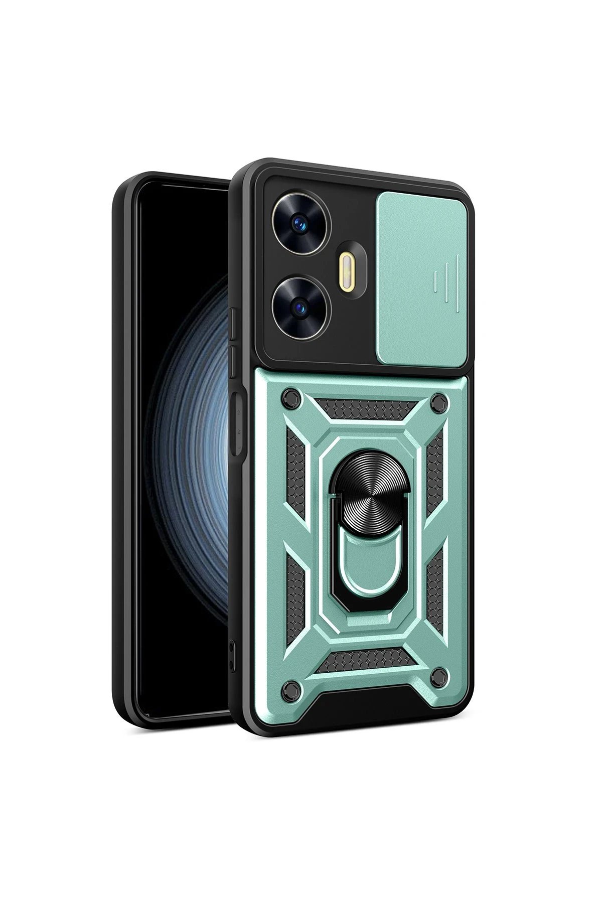 Newface Realme C55 Kılıf Pars Lens Yüzüklü Silikon - Yeşil