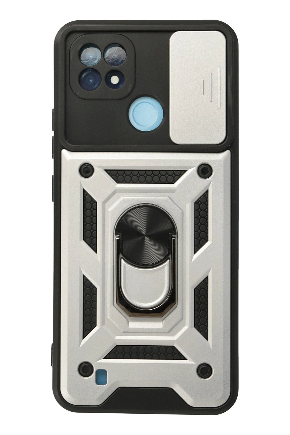 Newface Realme C21 Kılıf Pars Lens Yüzüklü Silikon - Gümüş