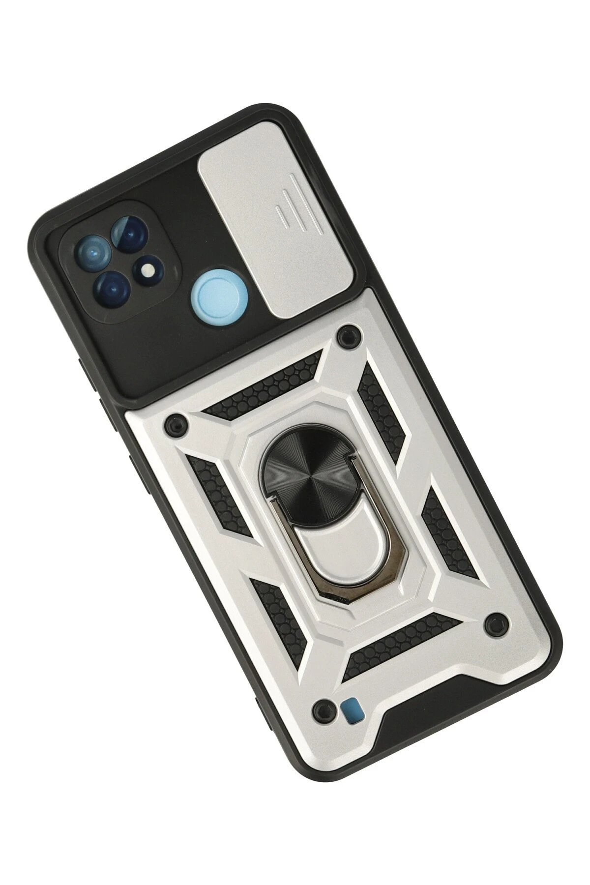 Newface Realme C21 Kılıf Pars Lens Yüzüklü Silikon - Gümüş