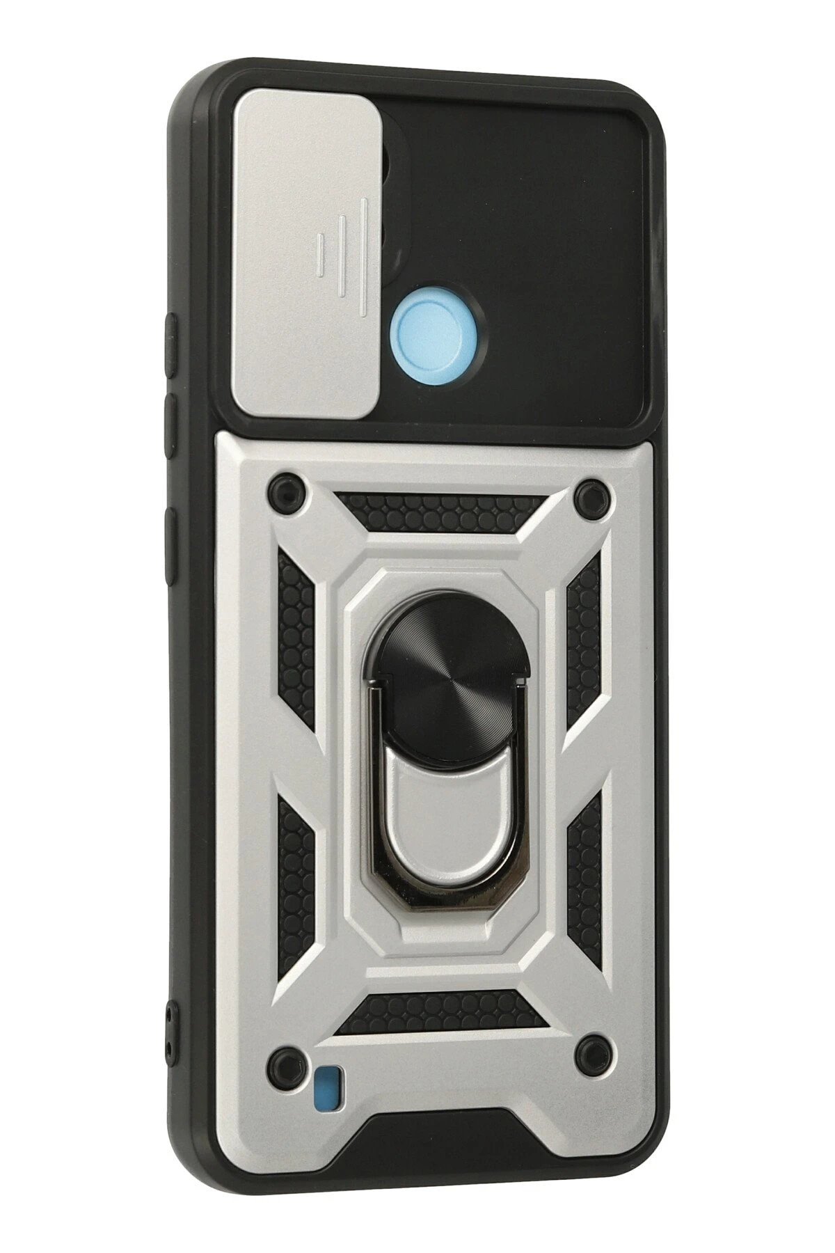 Newface Realme C21 Kılıf Pars Lens Yüzüklü Silikon - Gümüş