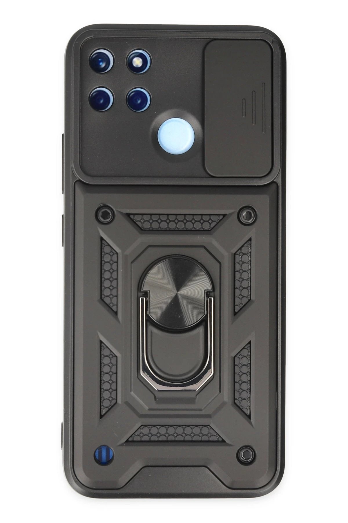 Newface Realme C25Y Kılıf Pars Lens Yüzüklü Silikon - Siyah