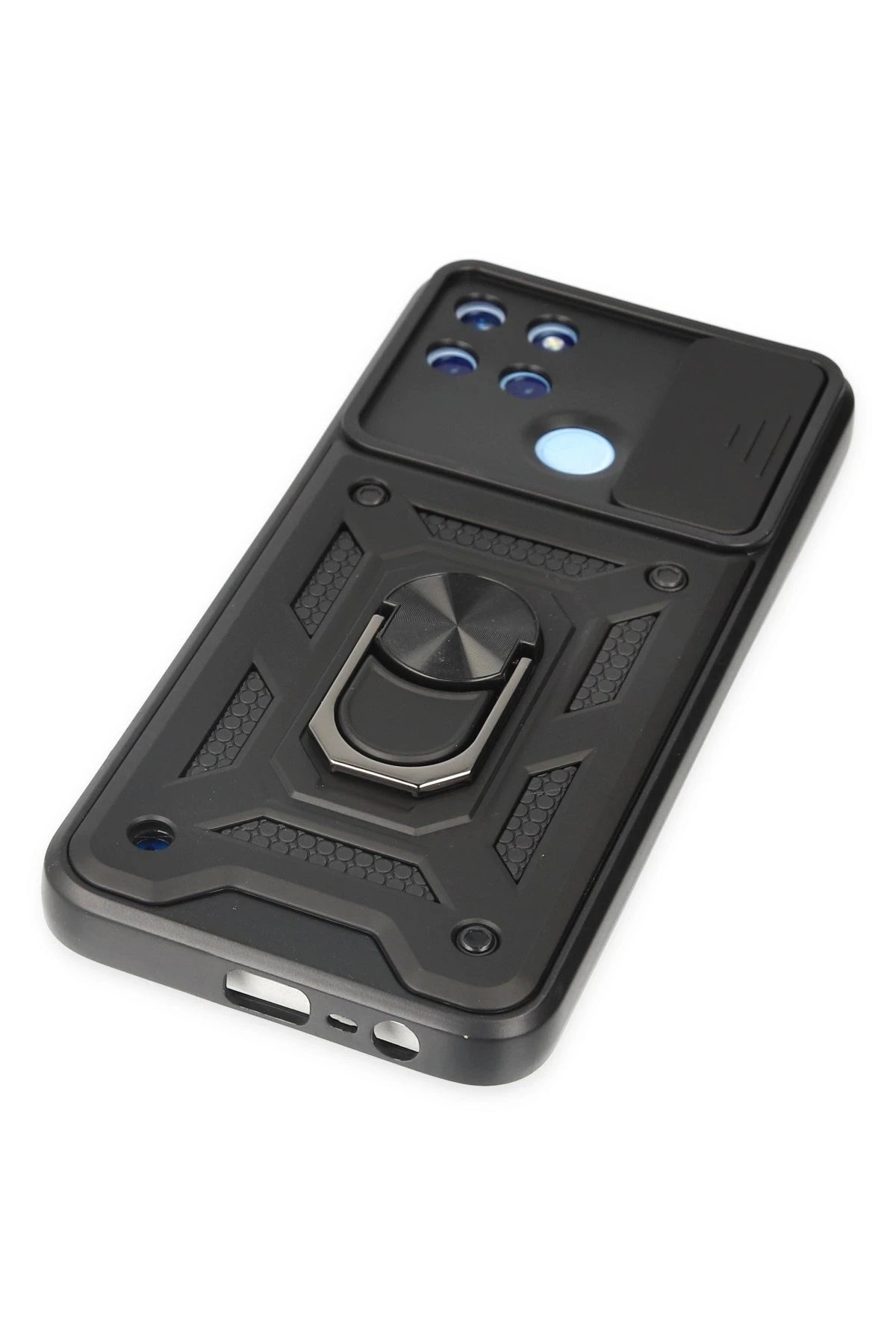 Newface Realme C25Y Kılıf Pars Lens Yüzüklü Silikon - Siyah