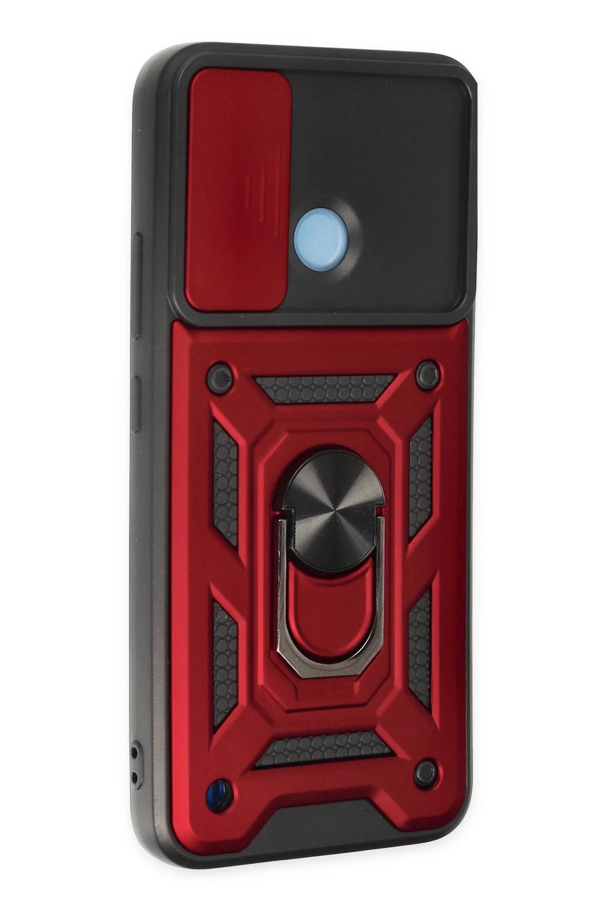 Newface Realme C25Y Kılıf Pars Lens Yüzüklü Silikon - Kırmızı