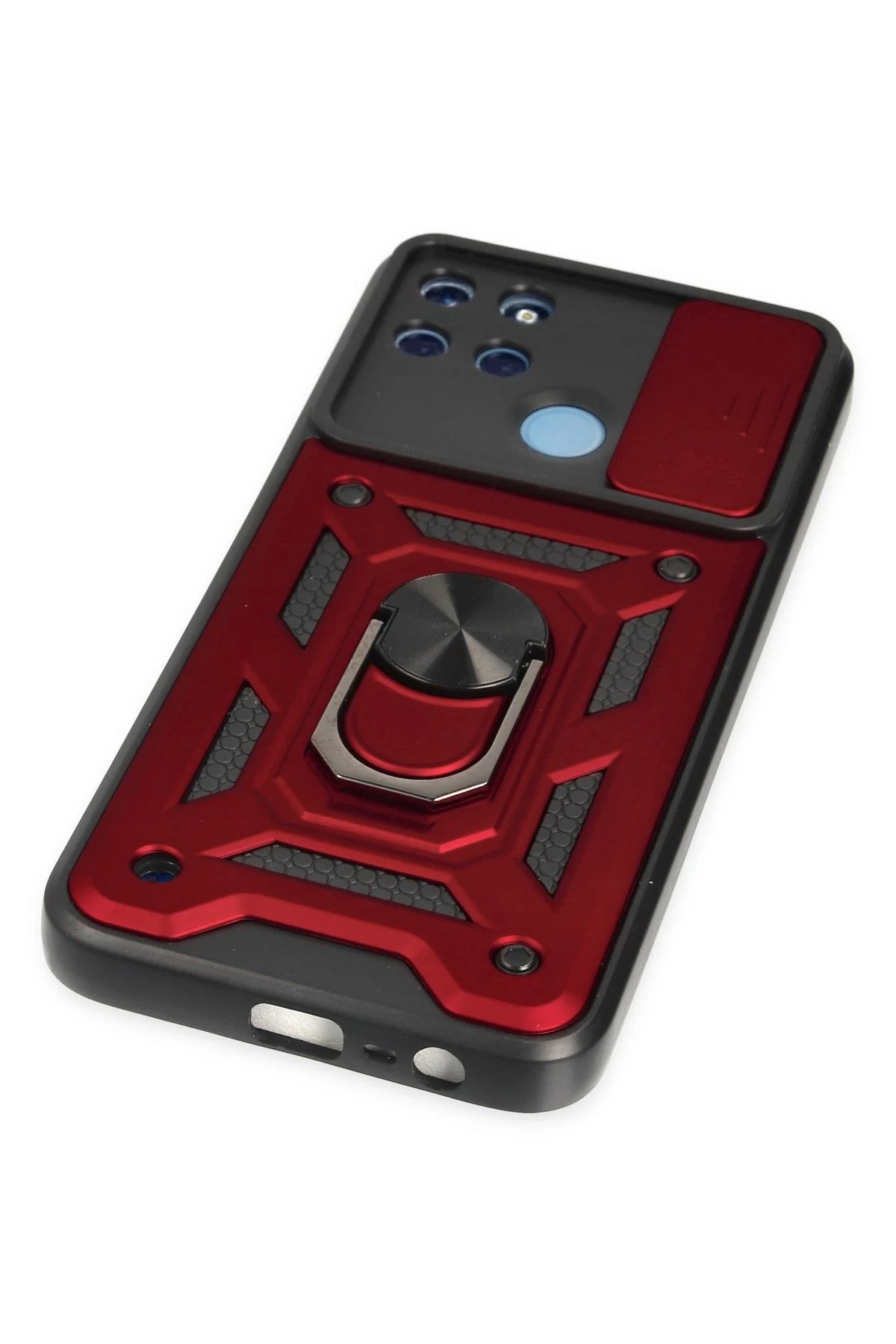 Newface Realme C25Y Kılıf Pars Lens Yüzüklü Silikon - Kırmızı