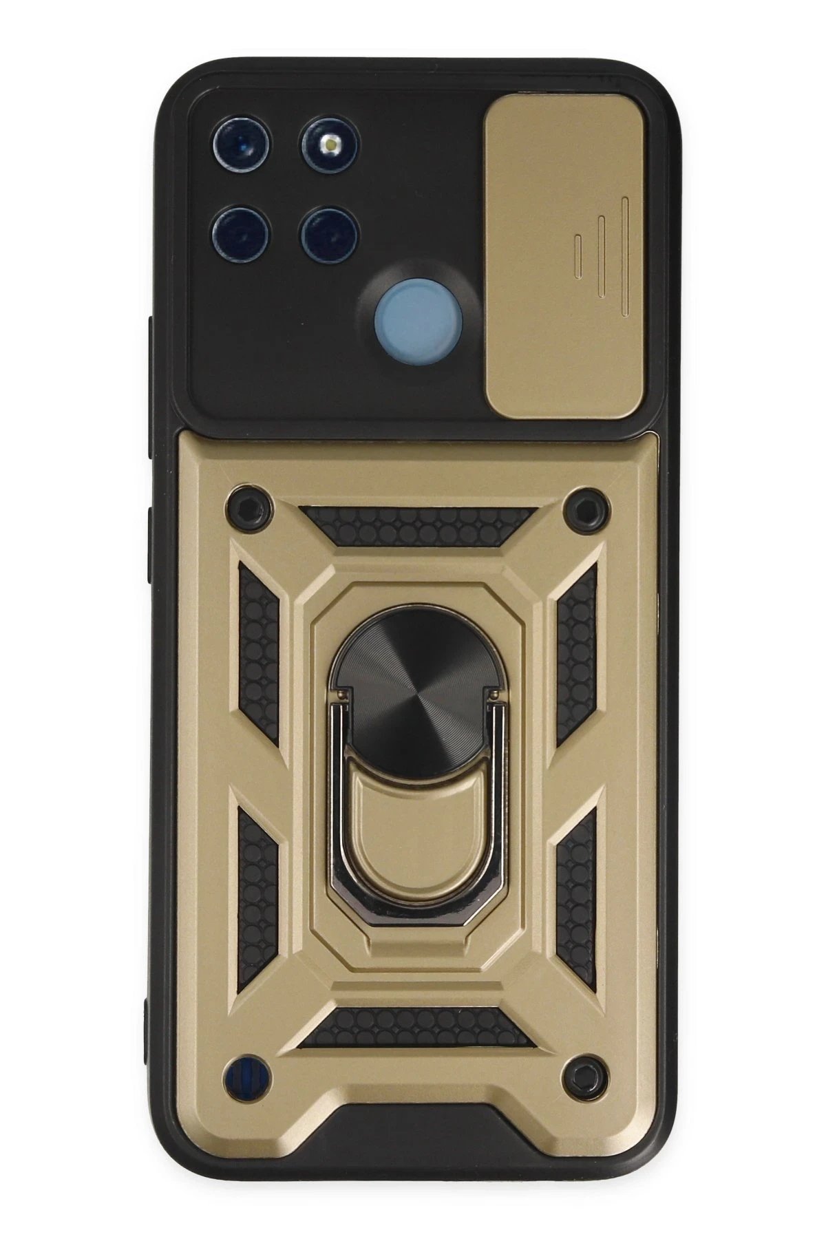 Newface Realme C25Y Kılıf Pars Lens Yüzüklü Silikon - Gold