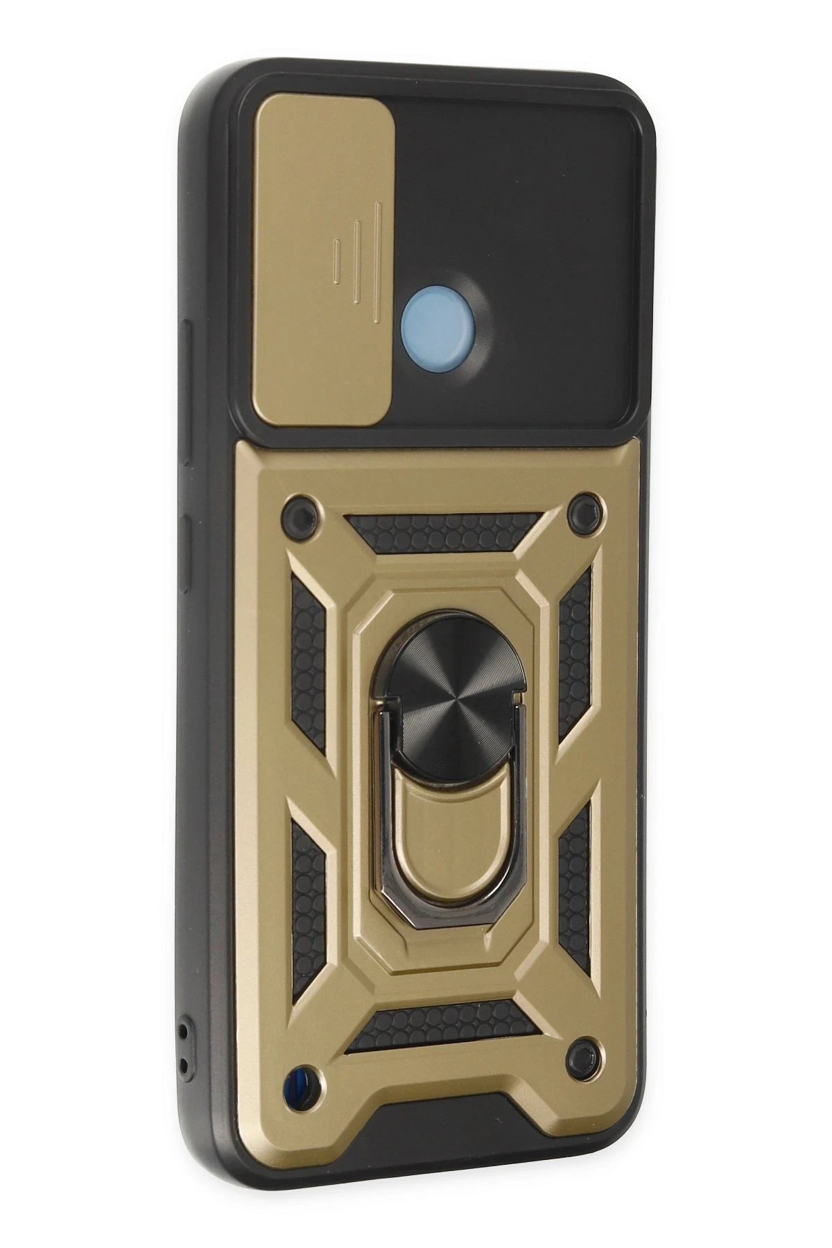 Newface Realme C25Y Kılıf Pars Lens Yüzüklü Silikon - Gold