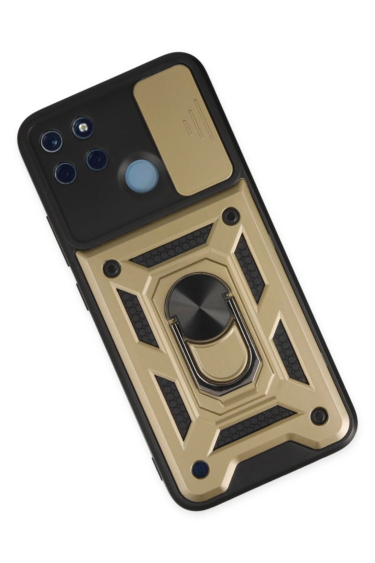 Newface Realme C25Y Kılıf Pars Lens Yüzüklü Silikon - Gold