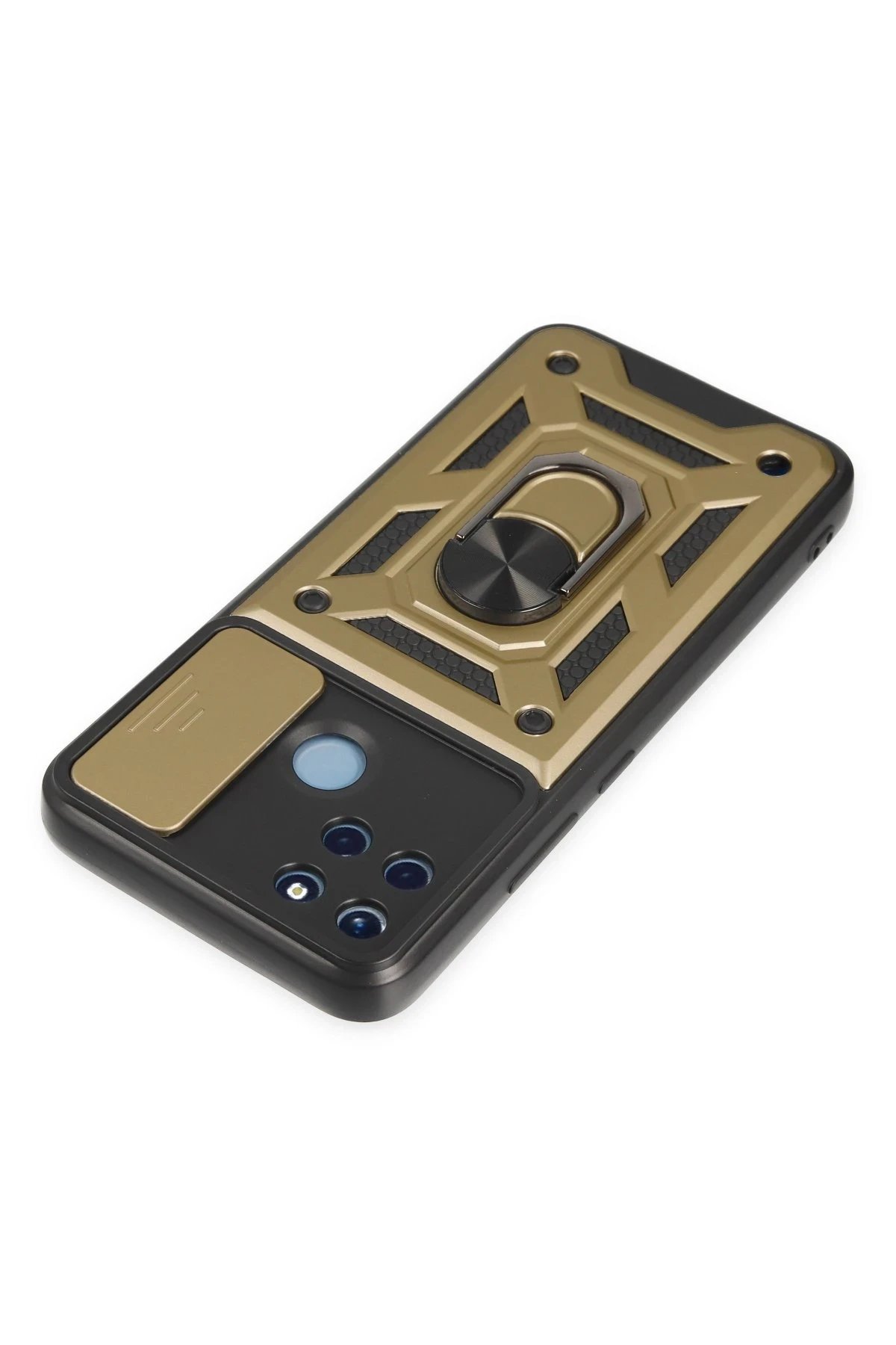 Newface Realme C25Y Kılıf Pars Lens Yüzüklü Silikon - Gold